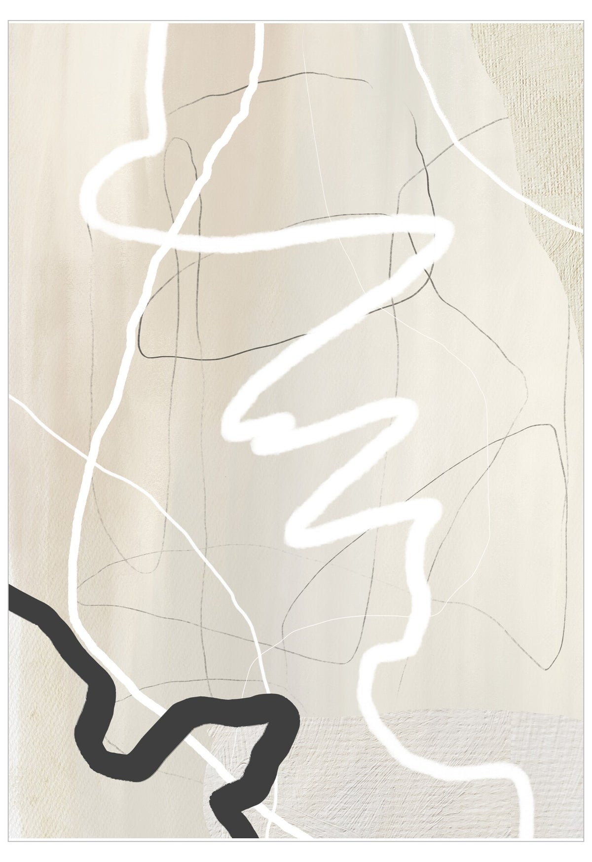 Abstract art with wavy lines on a beige background