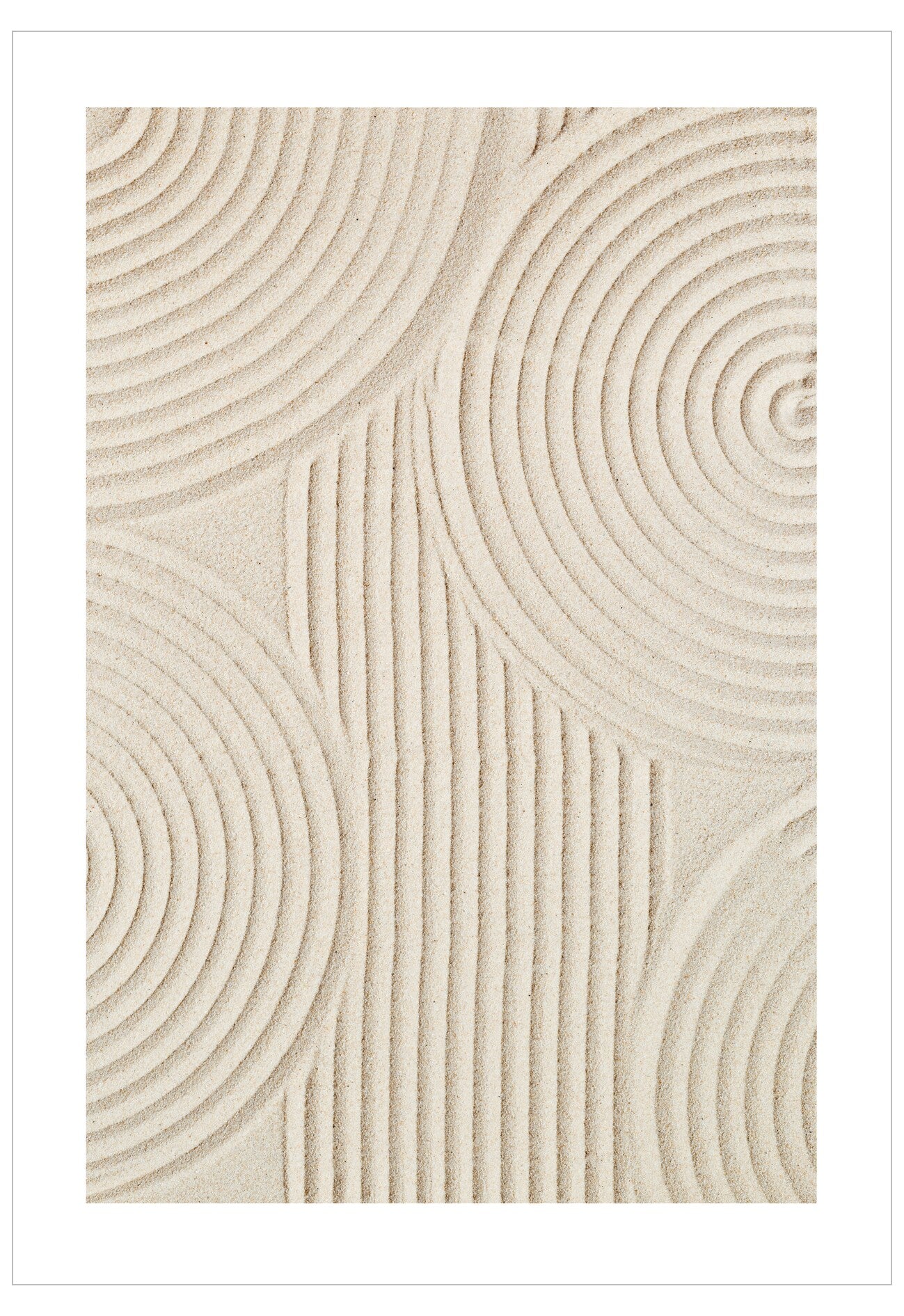 Textured beige rug with circular patterns on a white background
