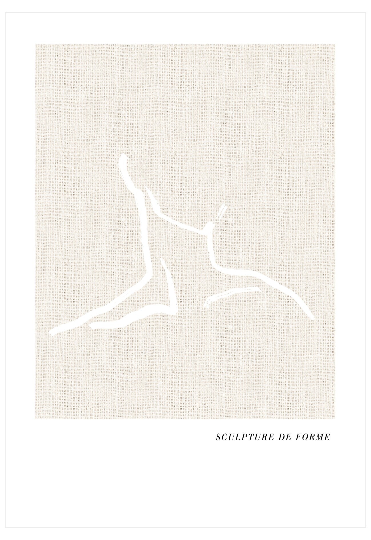 Abstract white sculpture on a textured beige background with 'Sculpture de Forme' text.