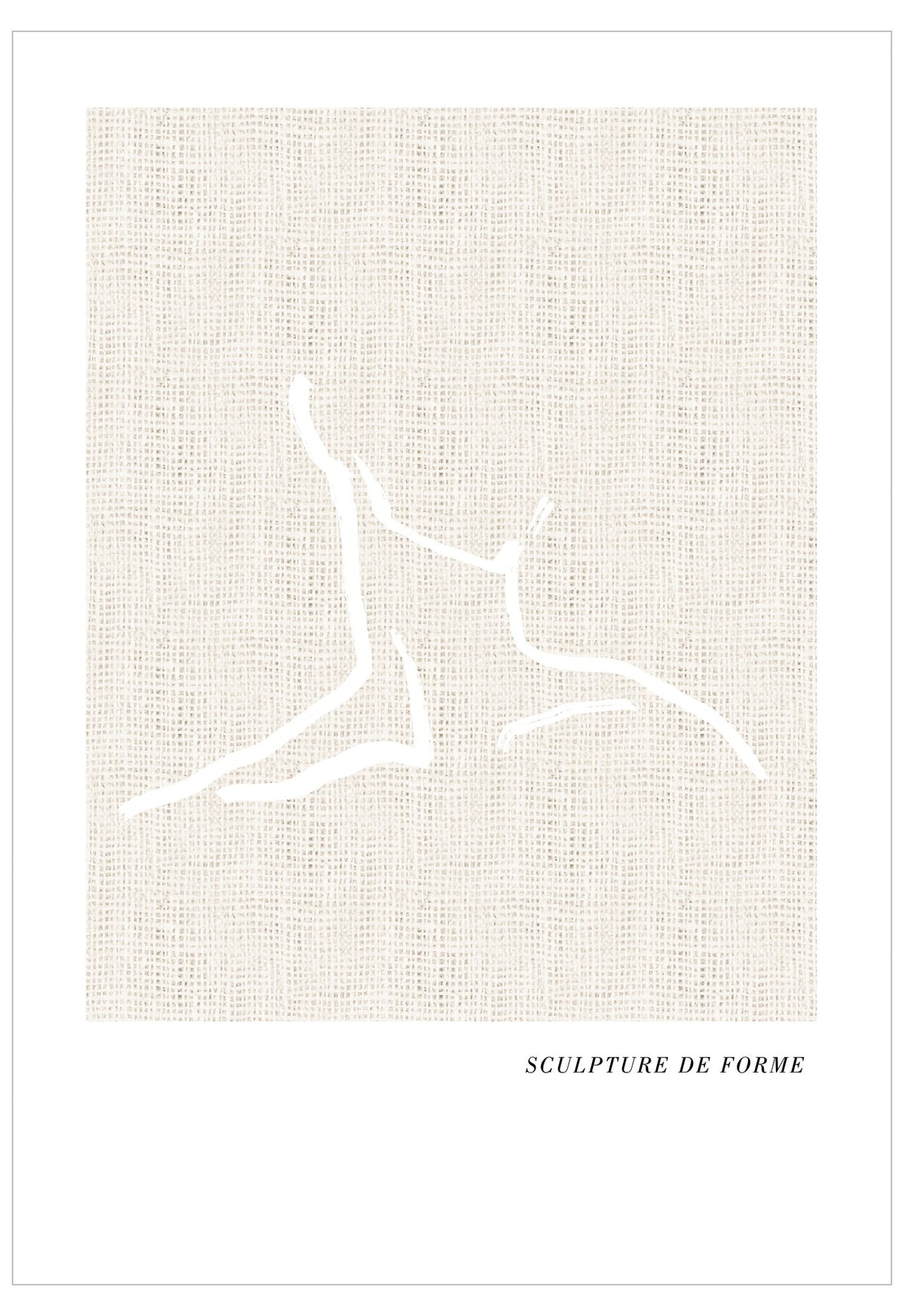 Abstract white sculpture on a textured beige background with 'Sculpture de Forme' text.