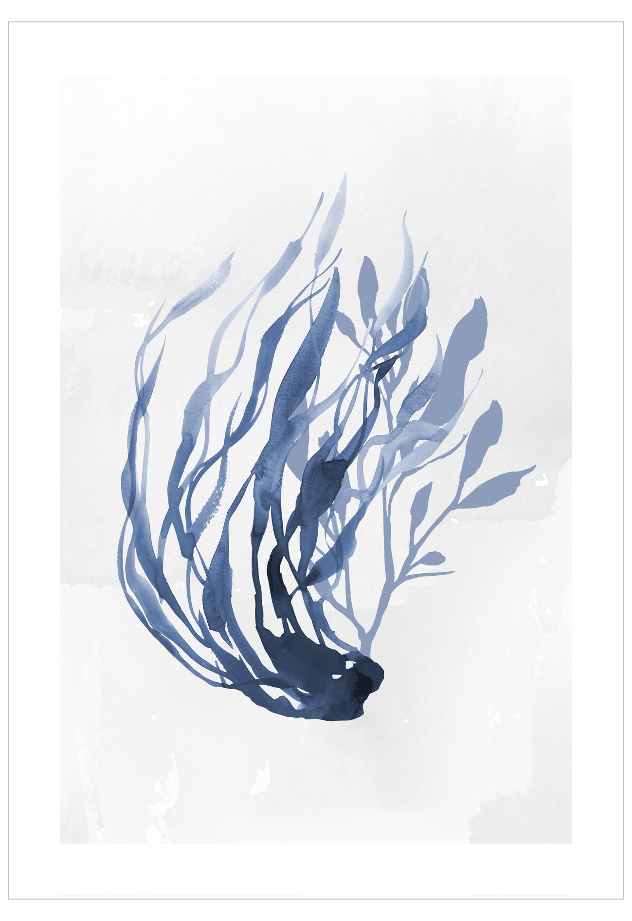 Blue underwater scene with seaweed on a white background