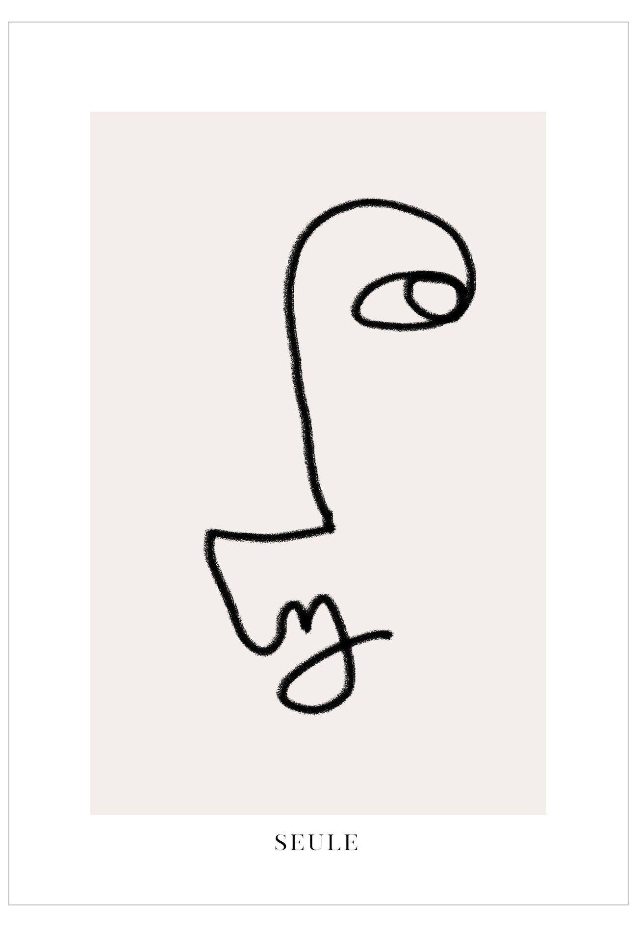 Abstract black line drawing on a white background with 'SEULE' text at the bottom.