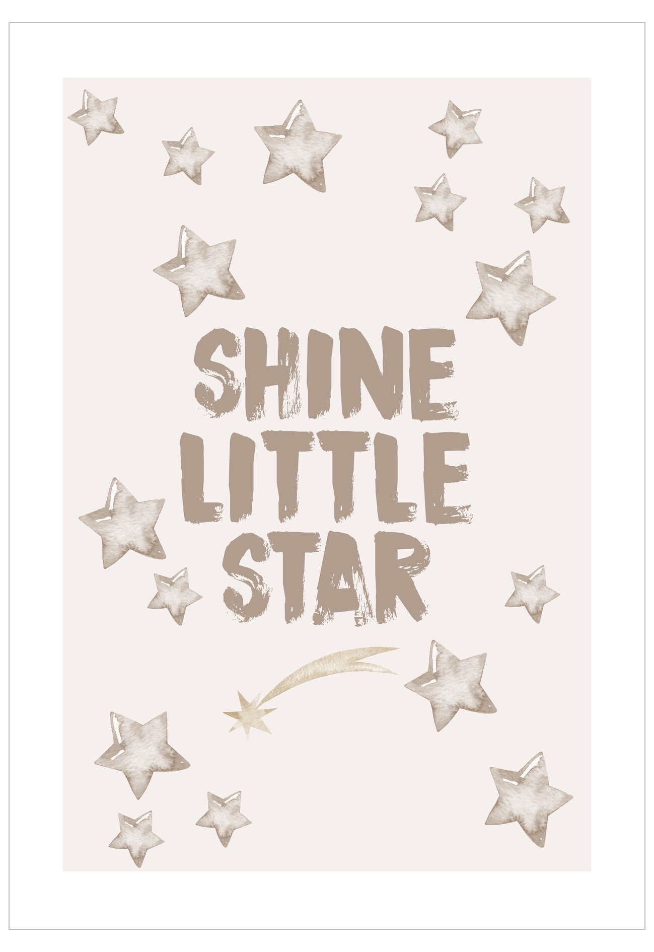 Card with 'Shine Little Star' text and star illustrations on a light background