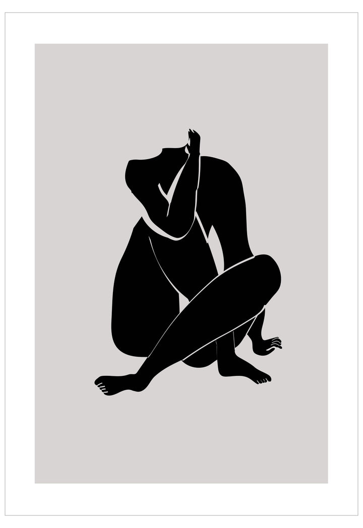 Black silhouette of a person sitting on a light gray background
