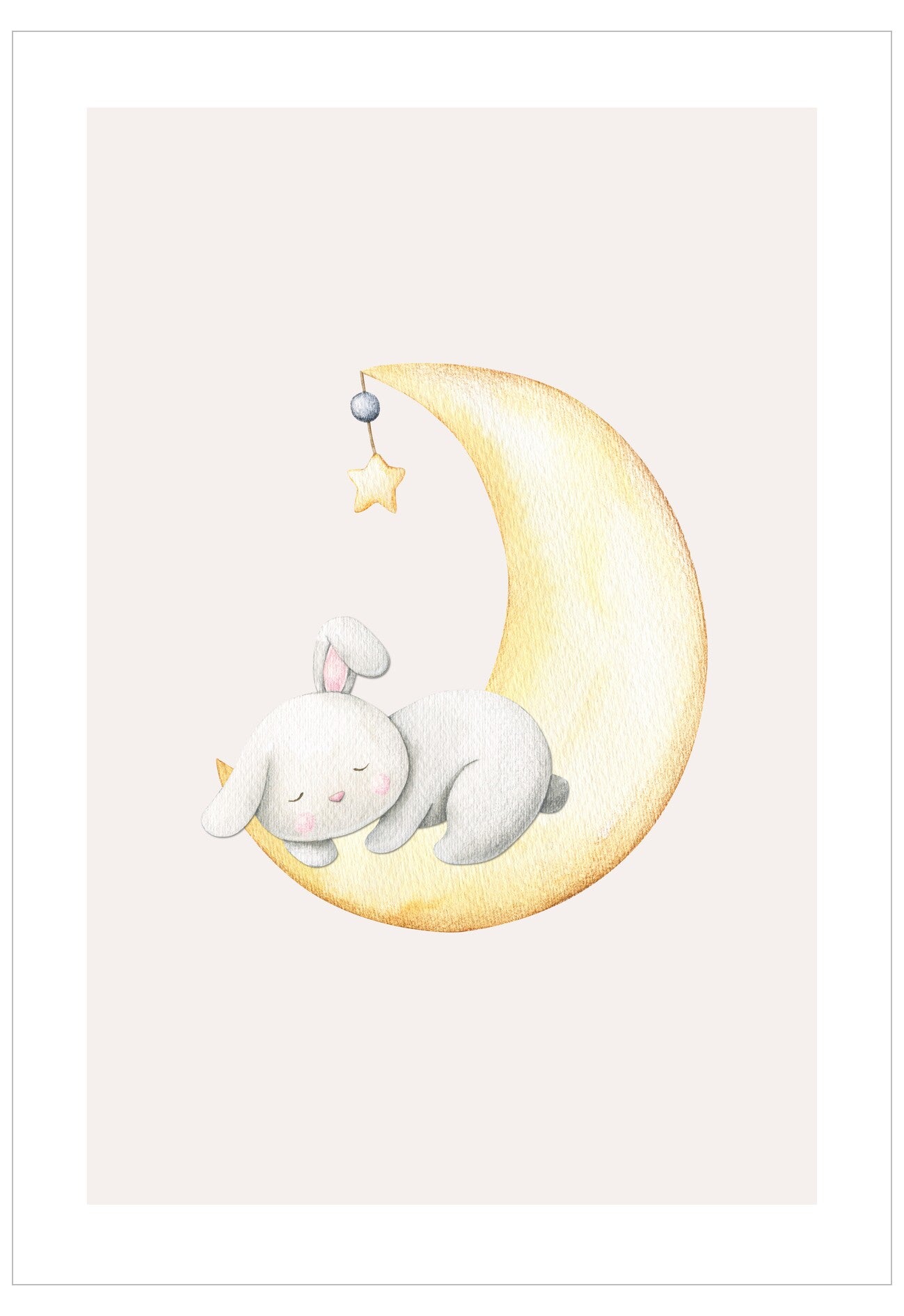 Illustration of a cat sleeping on a crescent moon with stars.