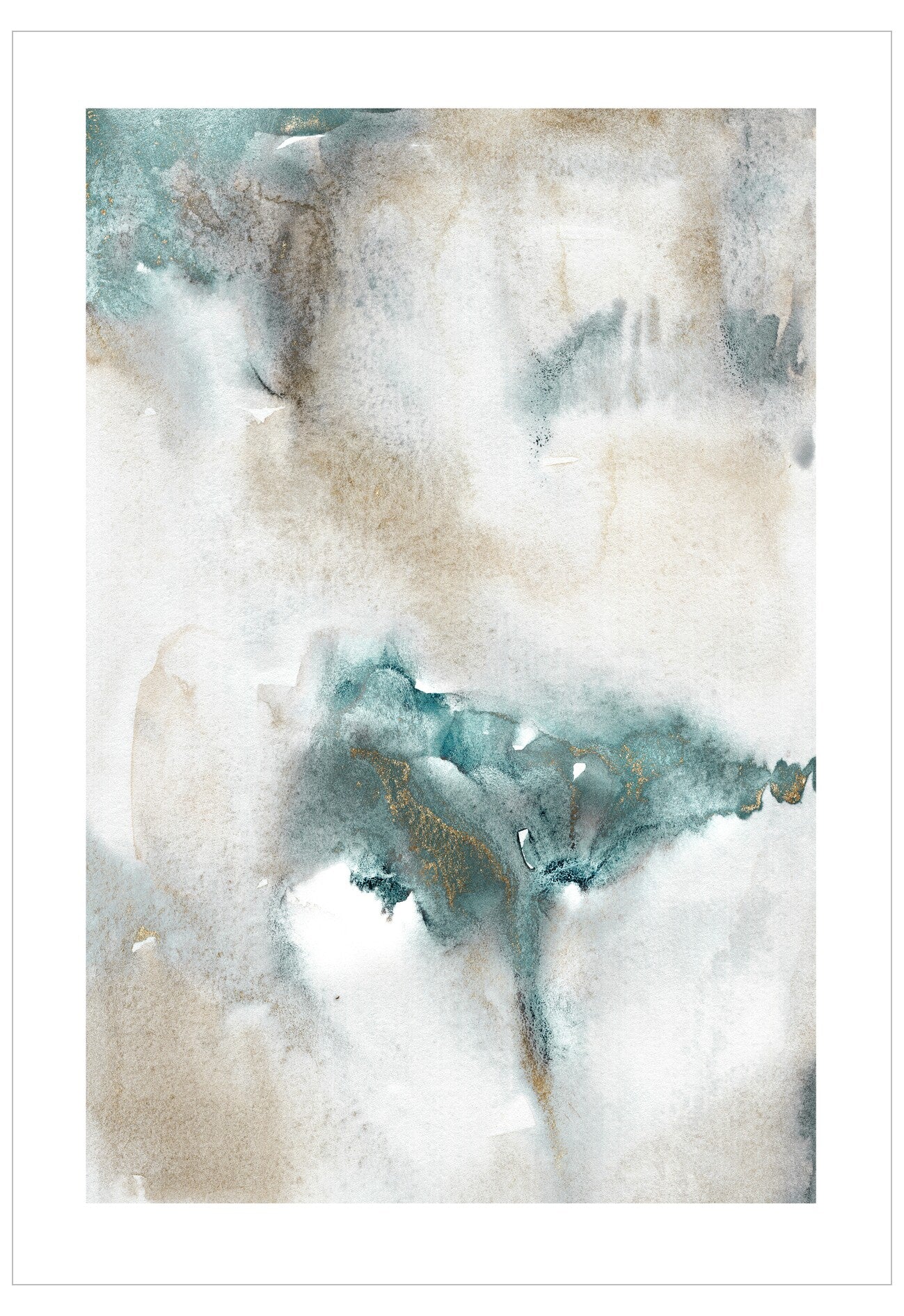 Abstract art print with blue and beige colors on a white background
