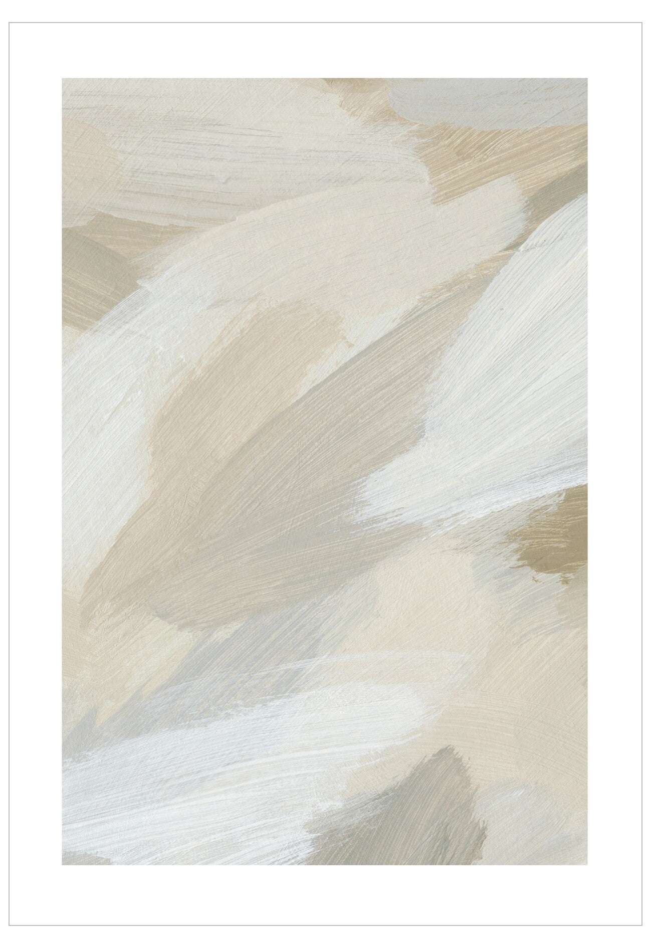 Abstract art print with wavy lines in beige, brown, and gray on a light background