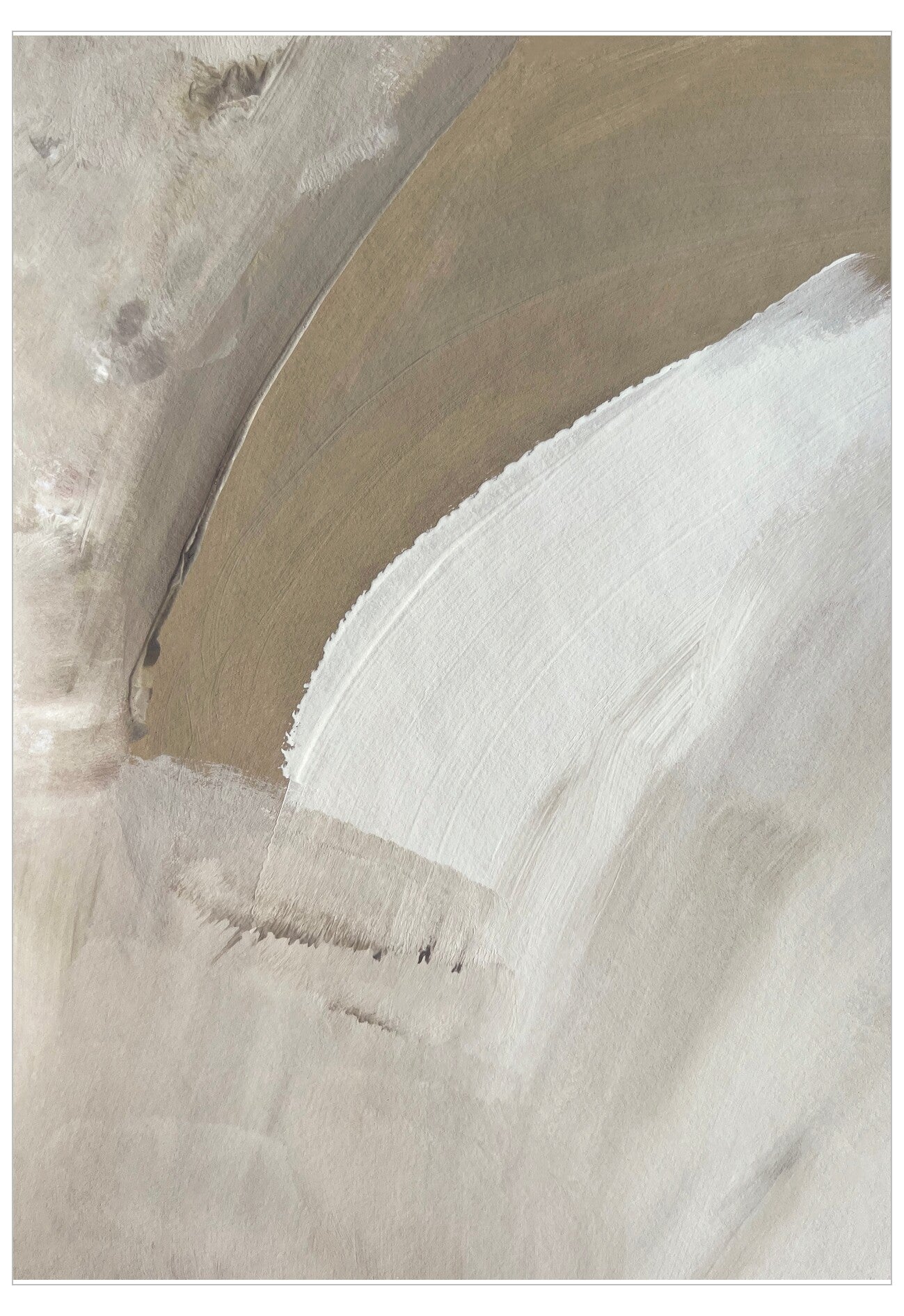 Abstract art piece with geometric shapes in beige, brown, and white.