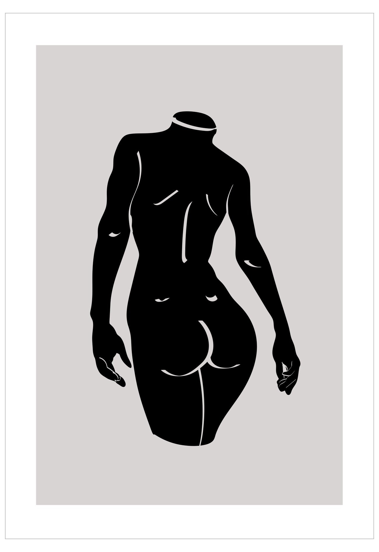 Black silhouette of a nude figure on a light gray background