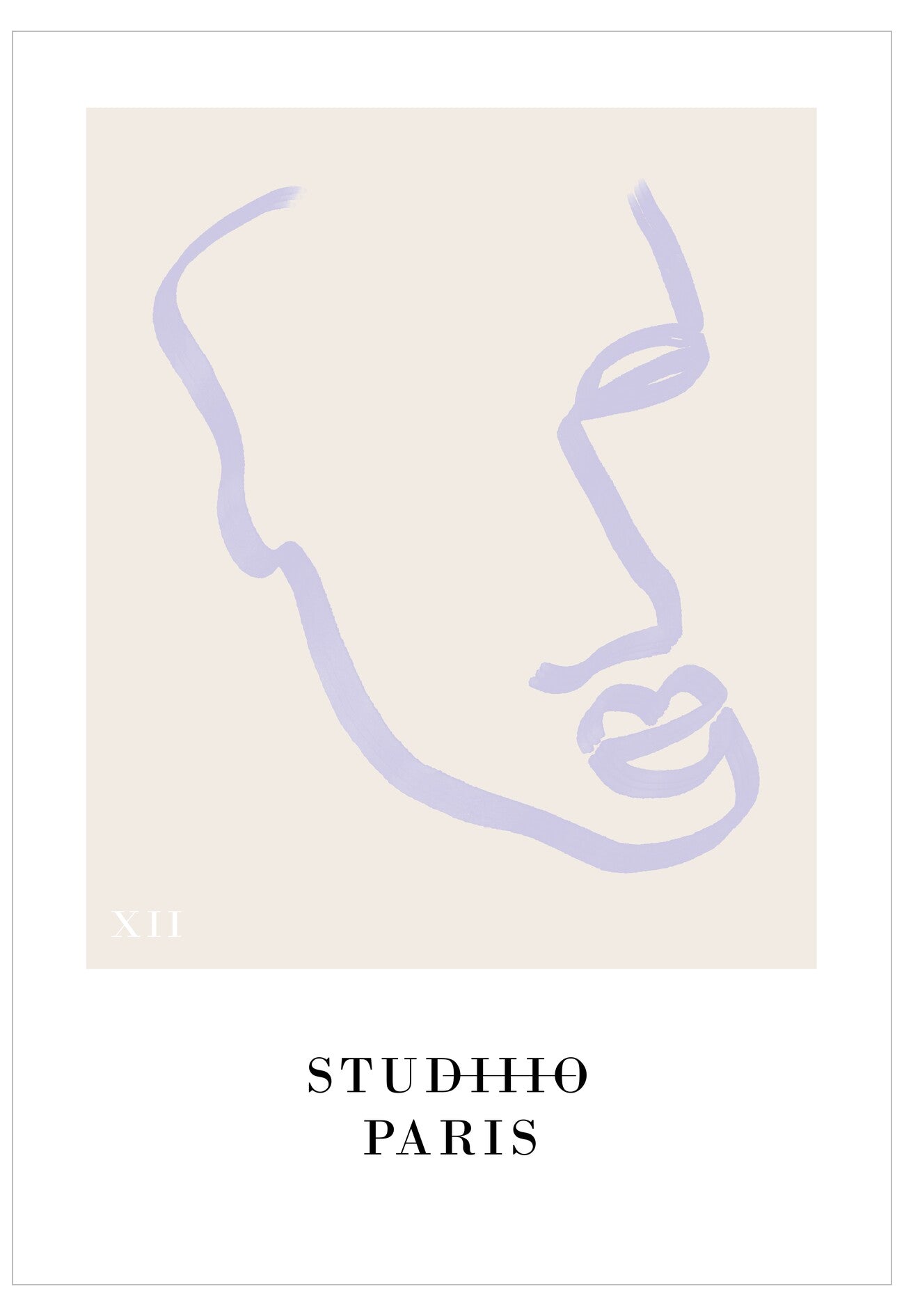 Abstract line art of a face on a beige background with 'STUDHHO PARIS' branding.