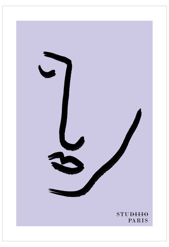 Abstract line art of a face on a light purple background with 'STUDIHO PARIS' text.