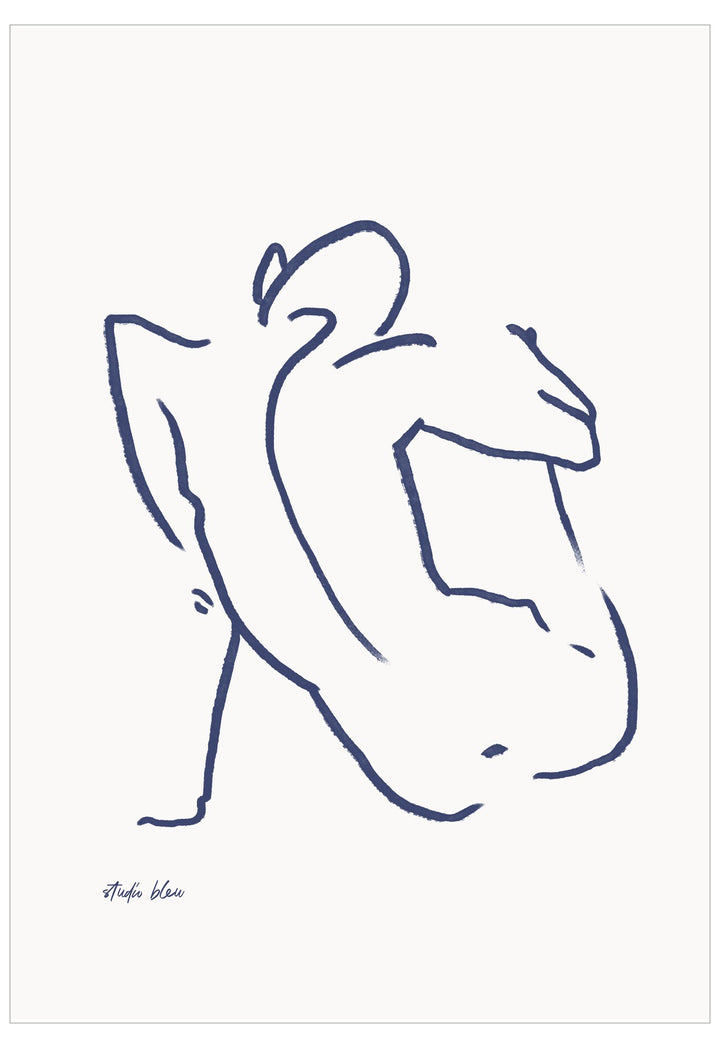 Abstract line drawing of a nude figure on a white background