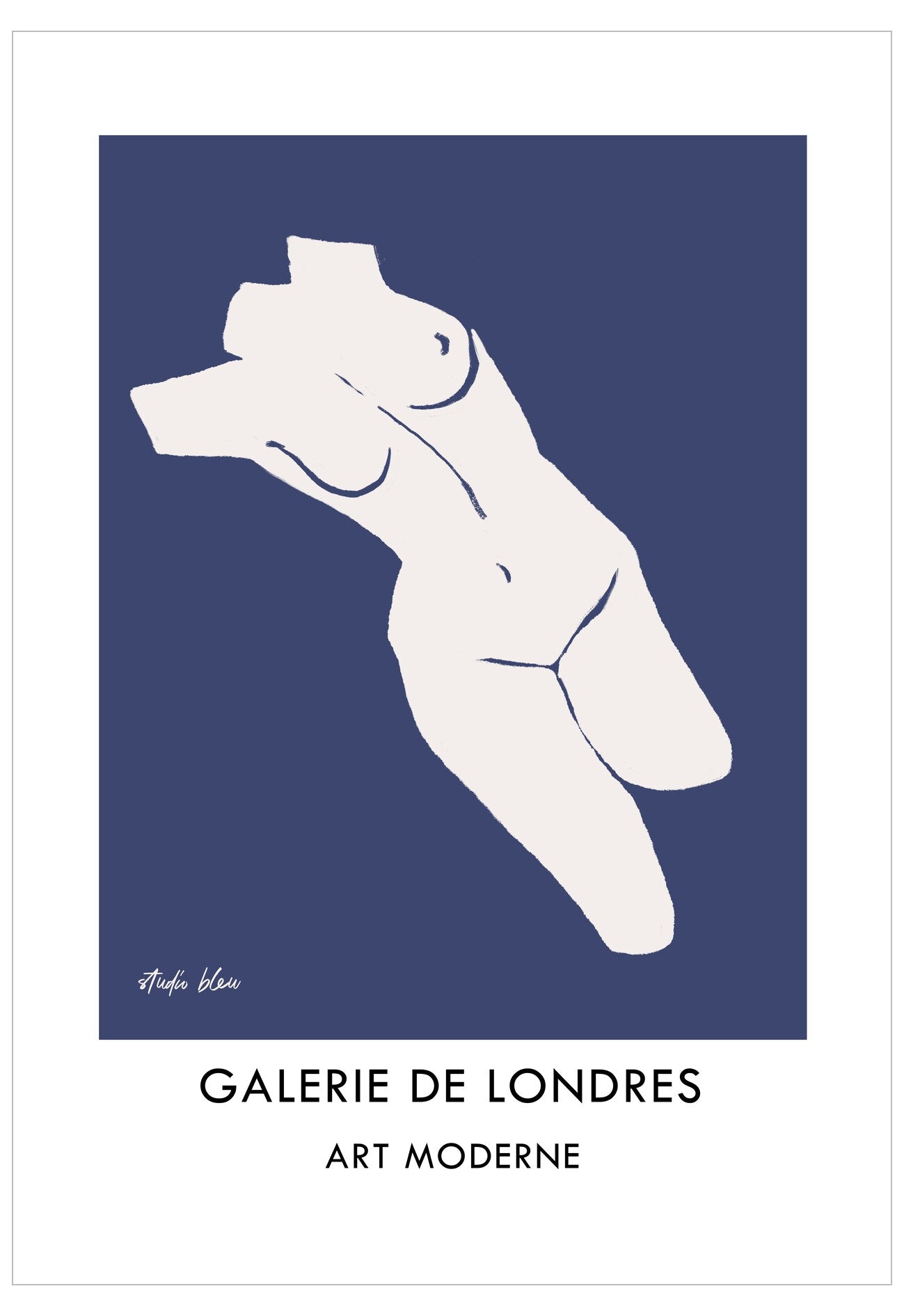 Abstract white line drawing on a blue background with 'Galerie de Londres' text.
