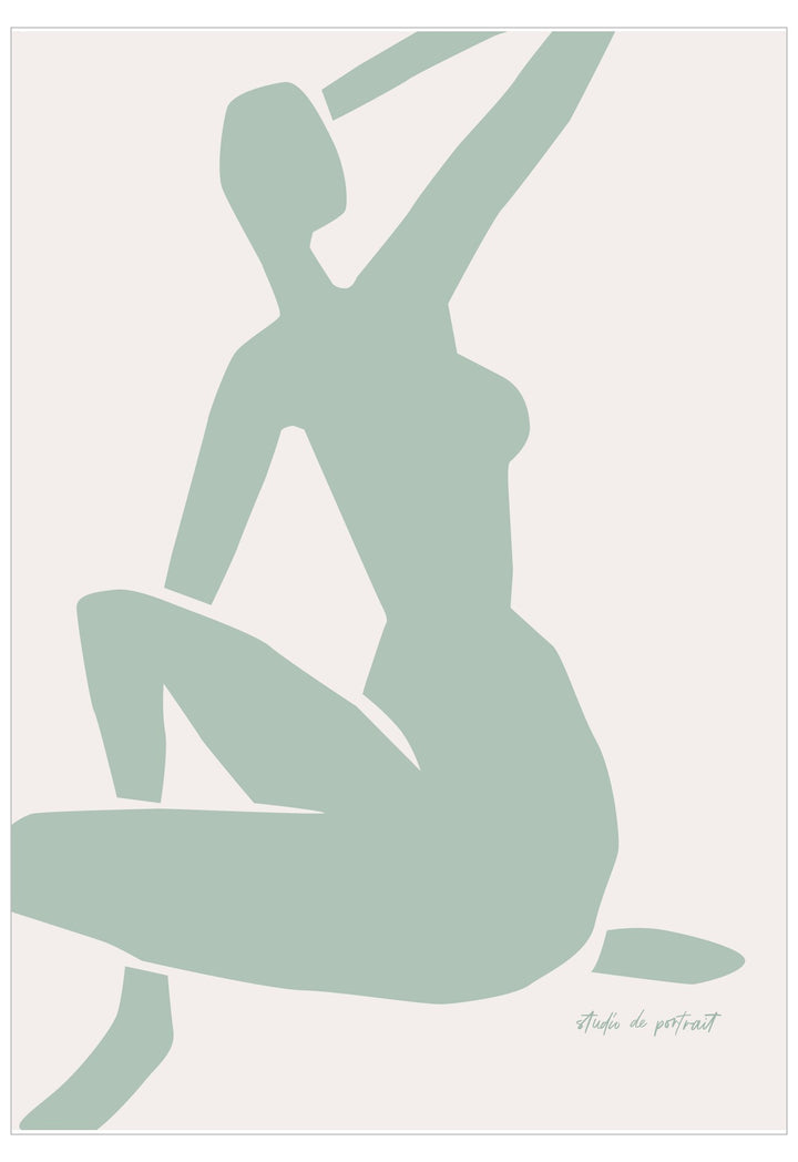 Simplified, stylized illustration of a woman in a green silhouette on a white background