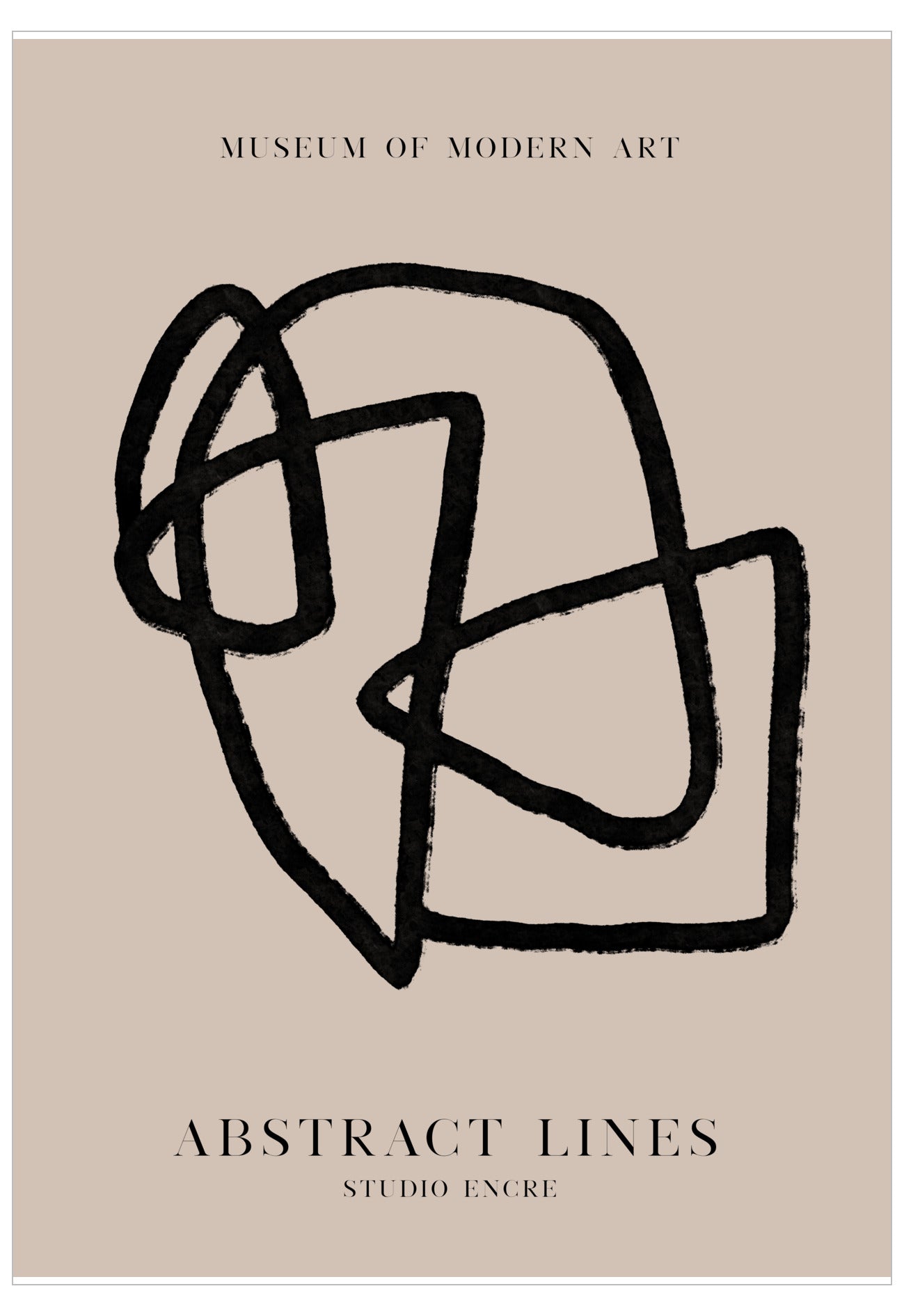 Abstract line art on a beige background with 'Museum of Modern Art' and 'Studio Encre' text.