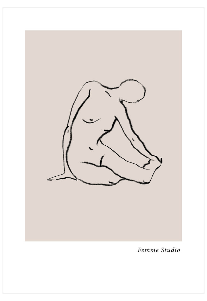 Line drawing of a nude figure on a beige background with 'Femme Studio' branding.