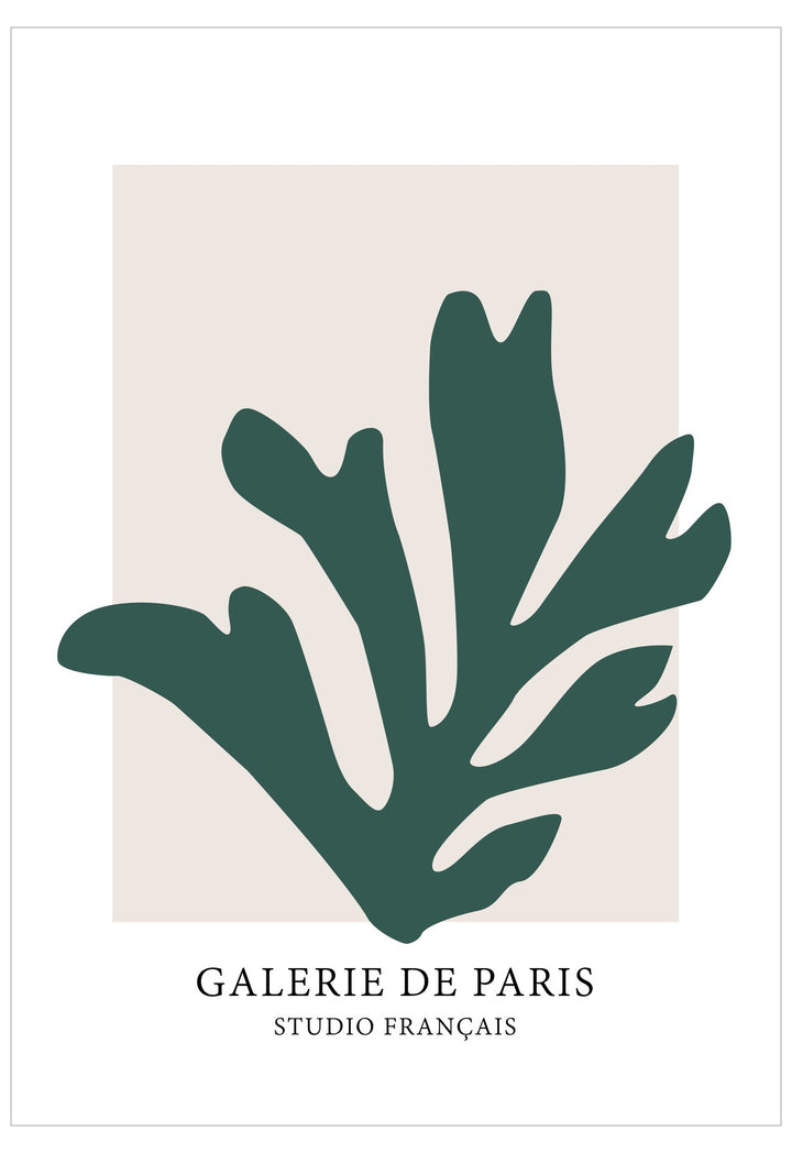 Green leaf-like design on a beige background with 'Galerie de Paris' text.