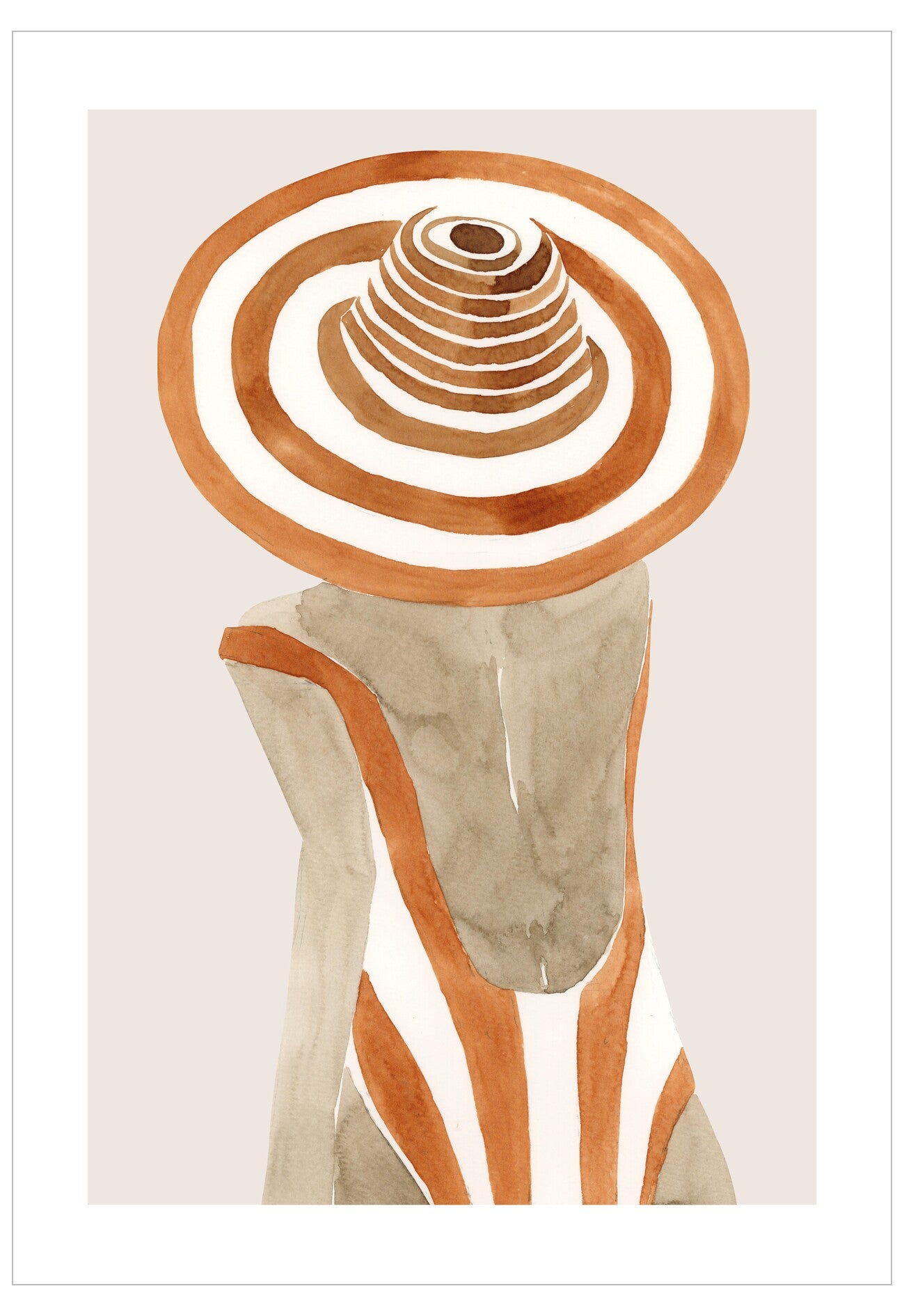 Abstract art piece with concentric circles and organic shapes on a beige background