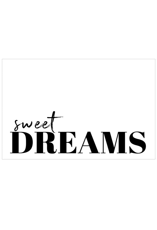 Text 'sweet DREAMS' in black on a white background