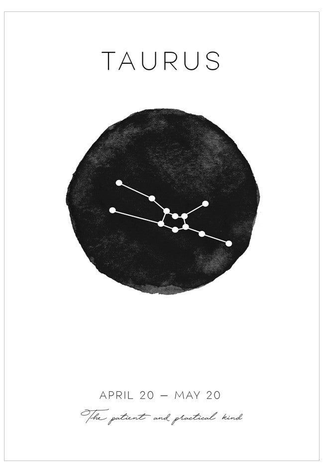 Black circle with Taurus constellation on a white background