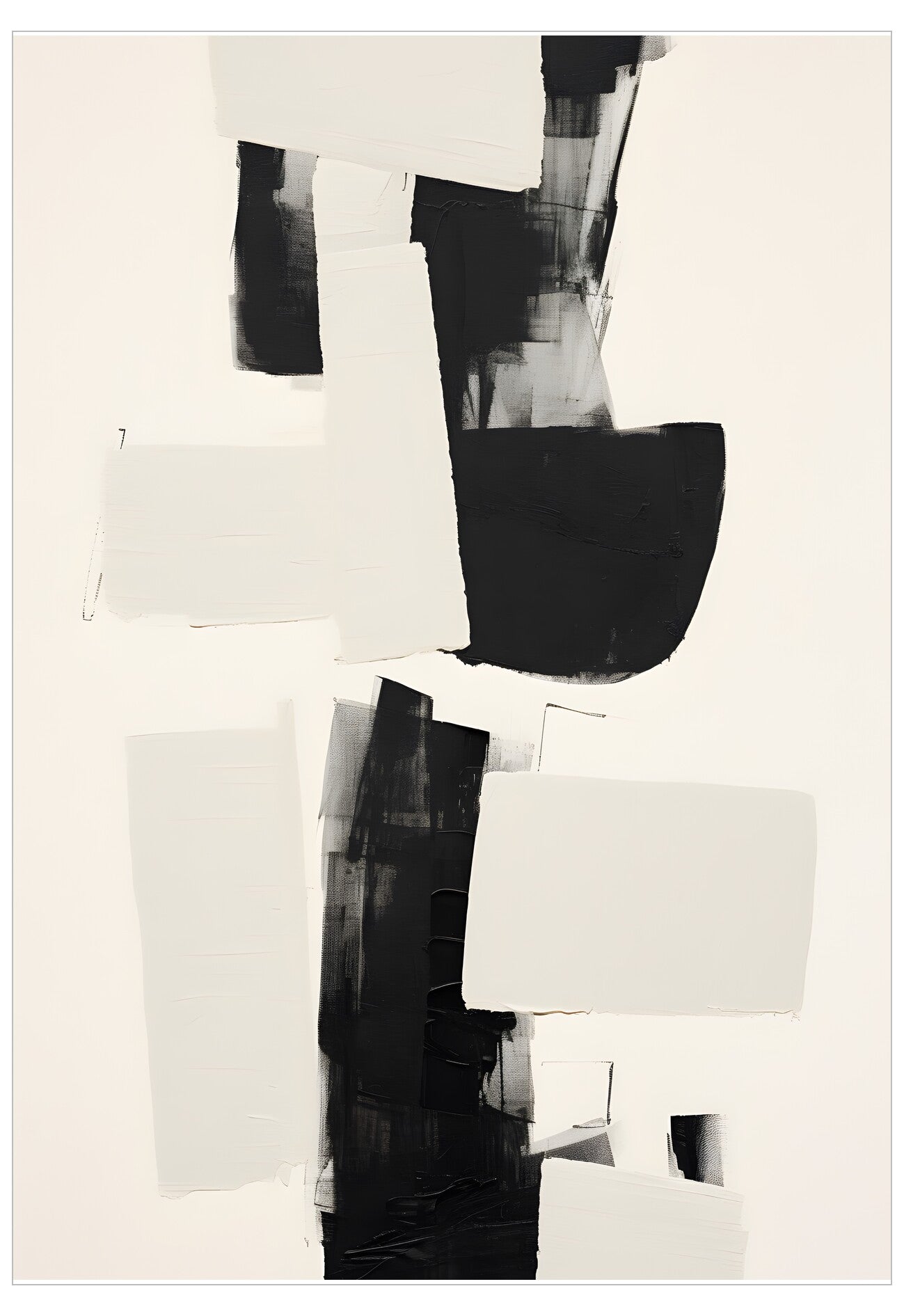 Abstract black and white artwork on a beige background