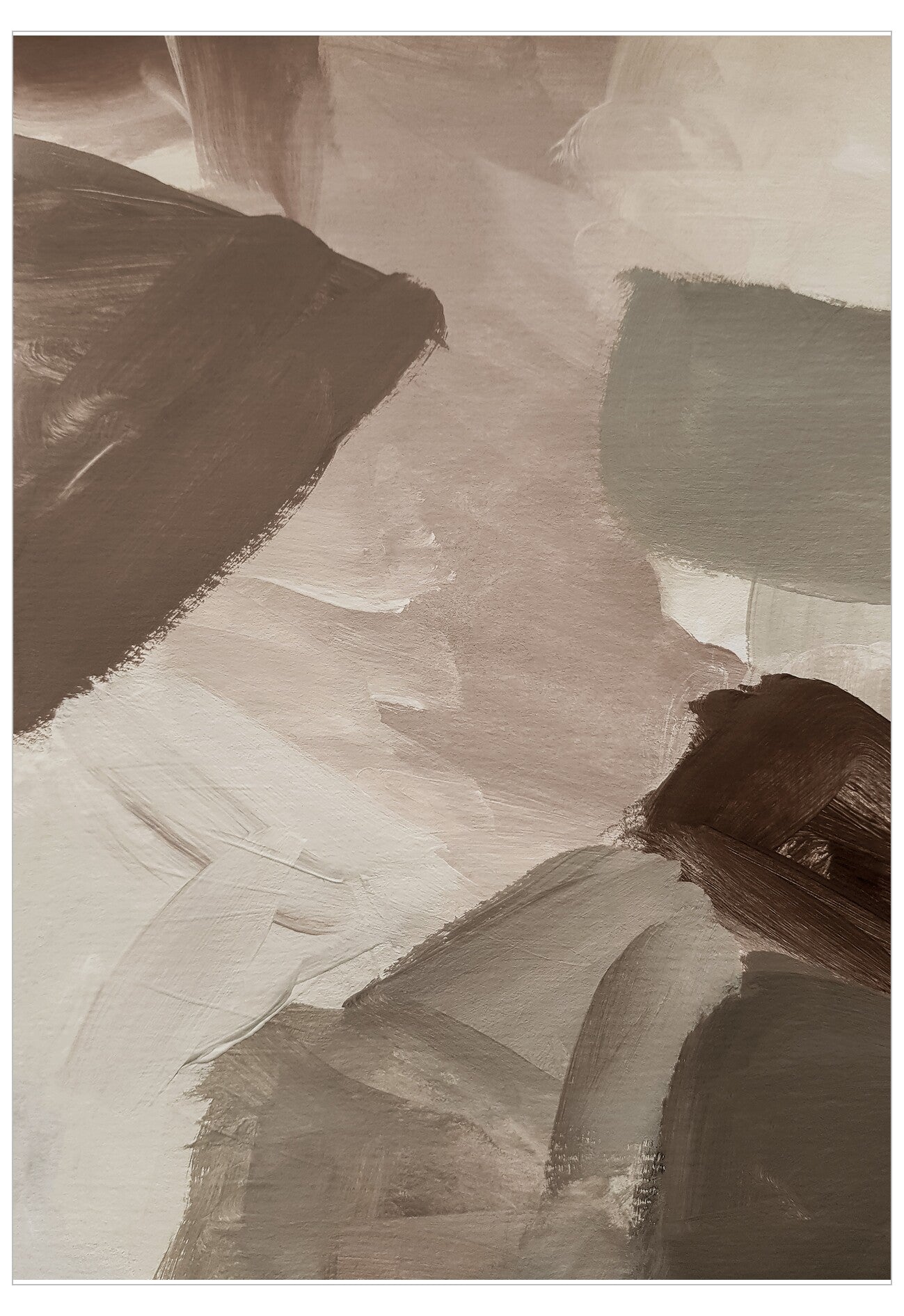 Abstract art with brown and beige brush strokes on a textured background