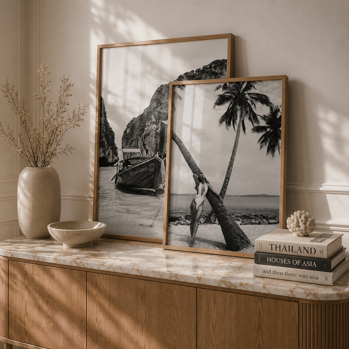 Stylish Thailand photography wall art in neutral designer home