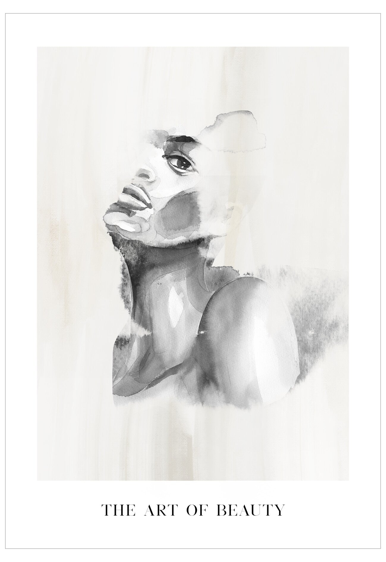 Black and white artistic depiction of a woman's face with 'The Art of Beauty' text below.