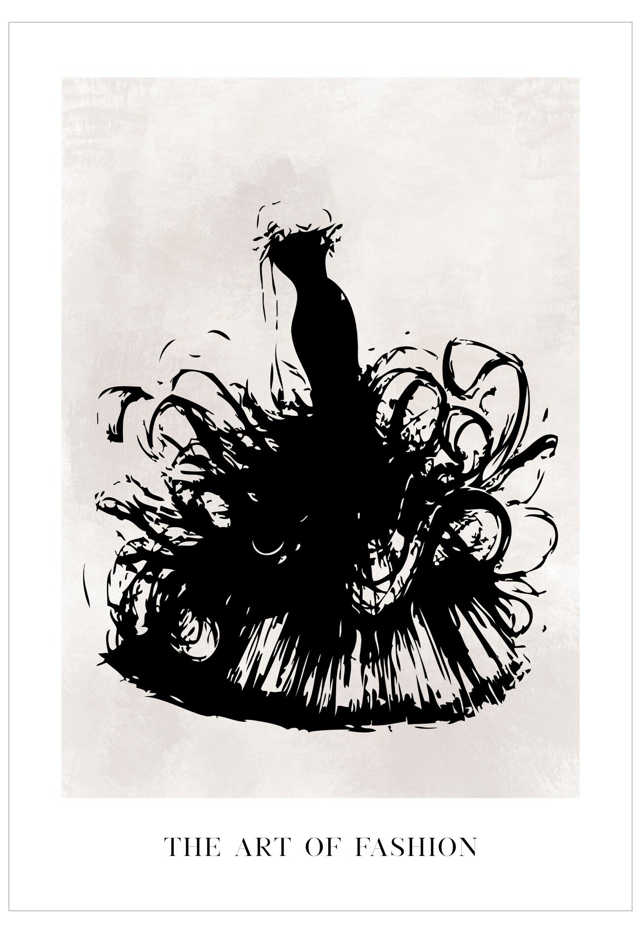 Black and white illustration of a dress with 'The Art of Fashion' text