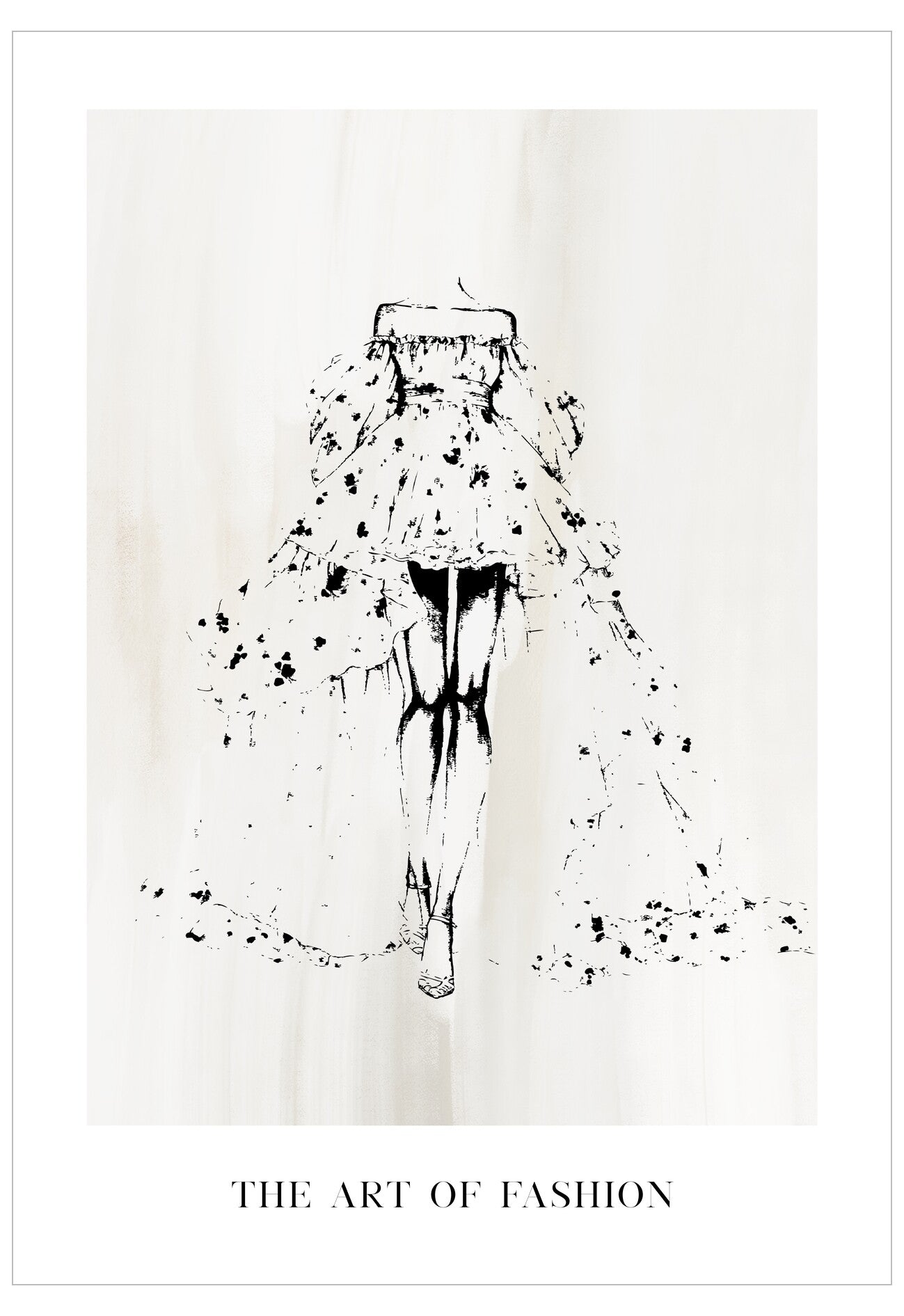 Black and white abstract fashion illustration with 'The Art of Fashion' text on a light background