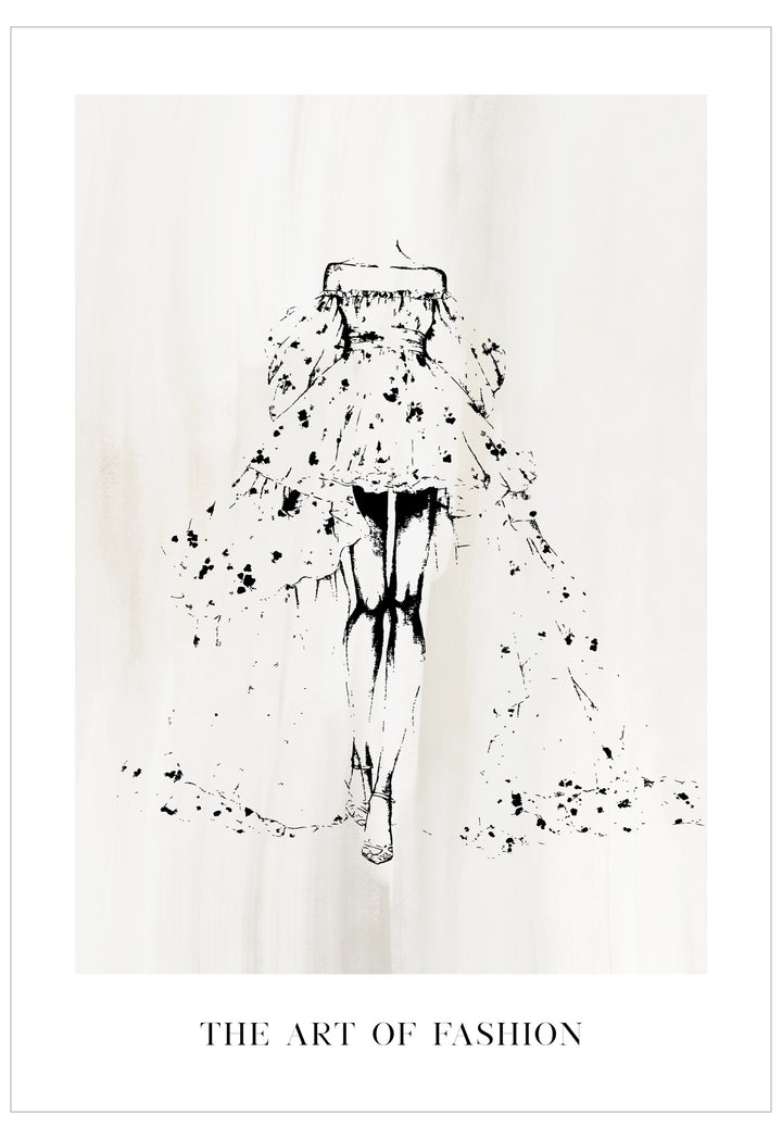 Black and white abstract fashion illustration with 'The Art of Fashion' text on a light background