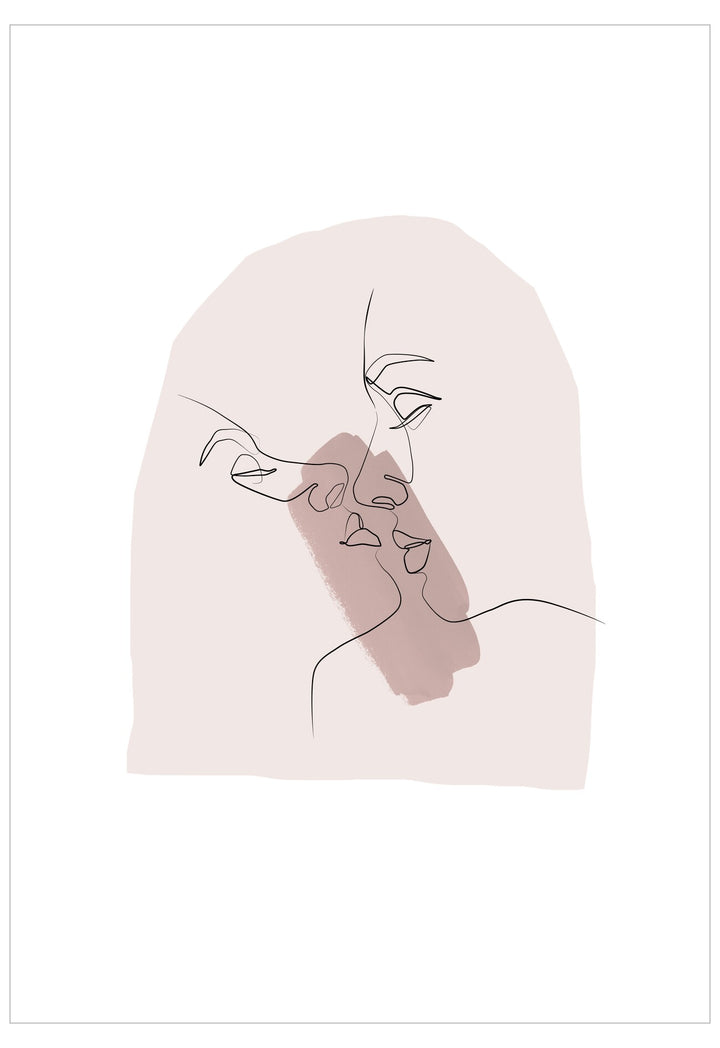 Abstract line art of a face on a beige background