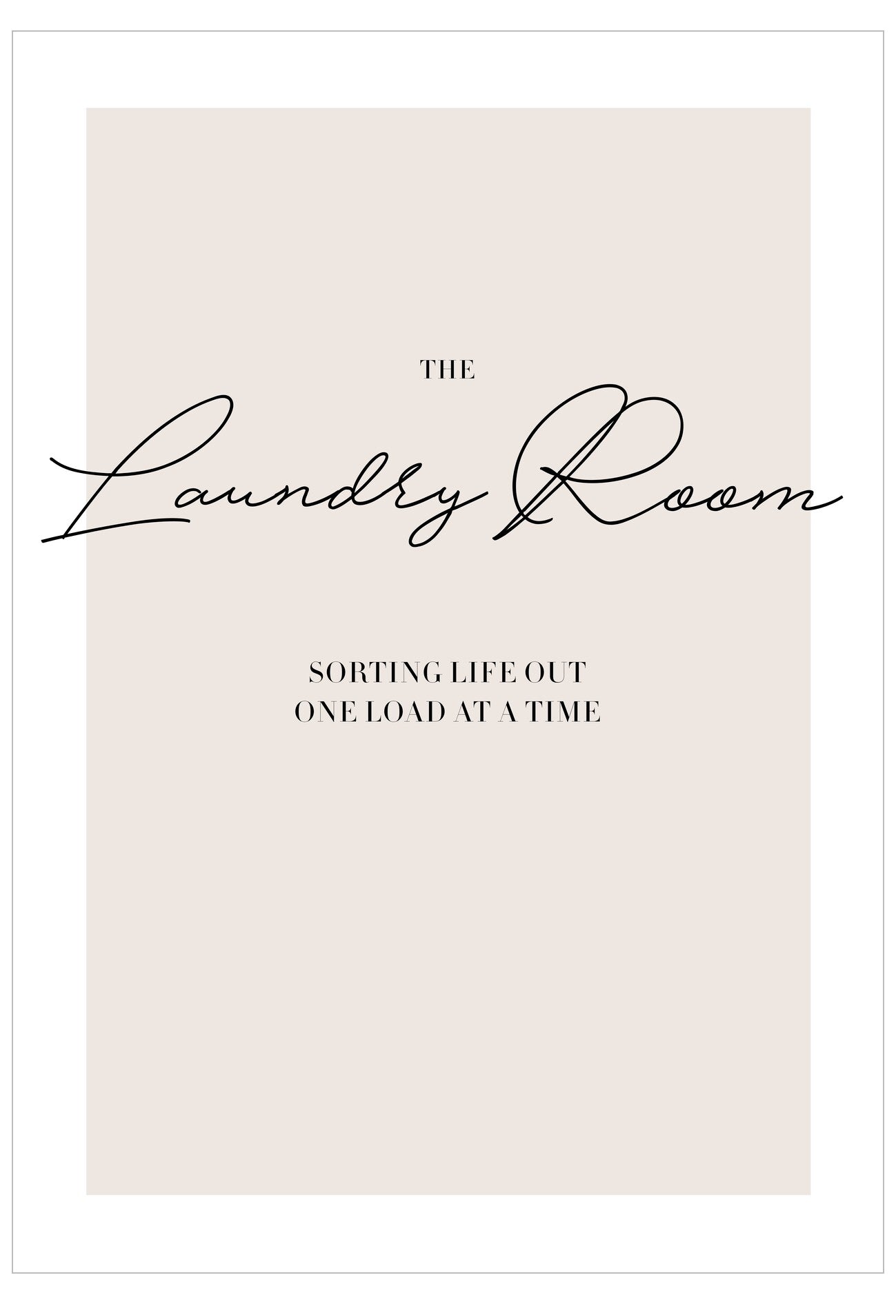 Poster with 'The Laundry Room' text on a light beige background