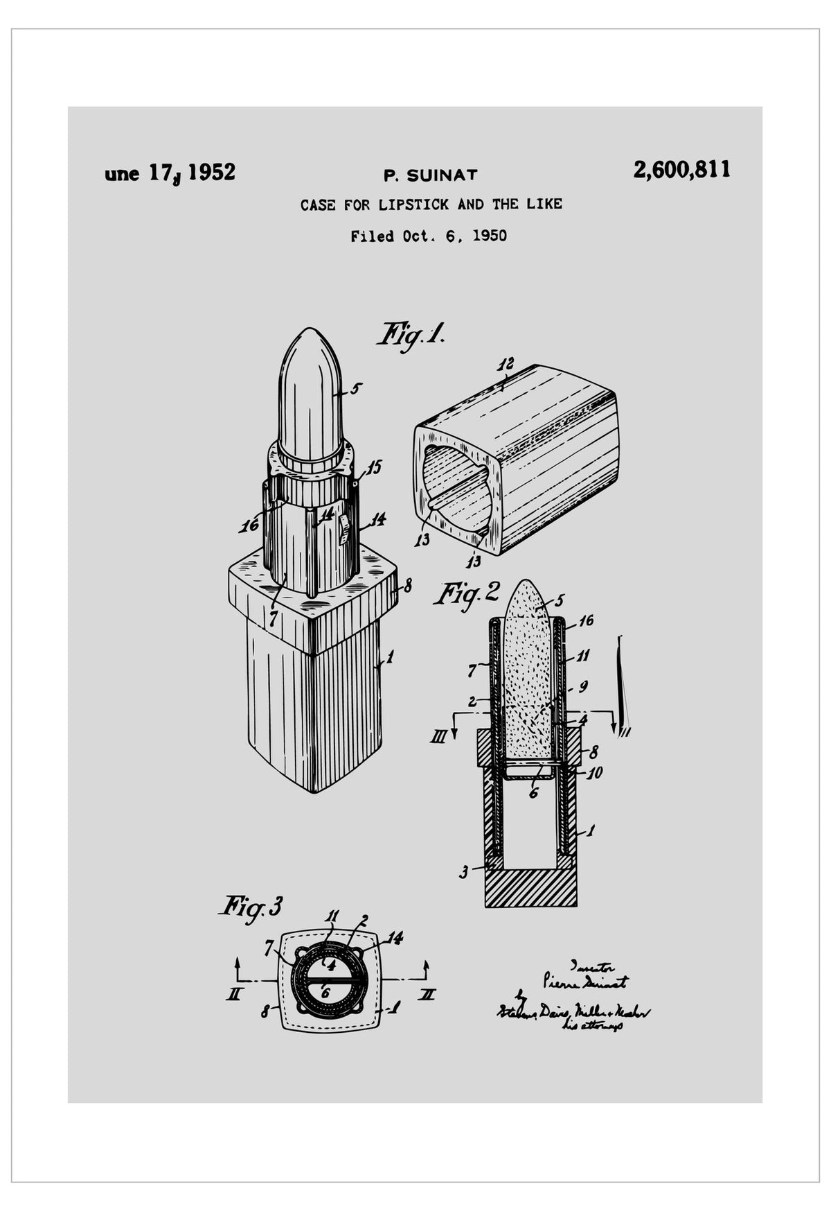 Patent illustration of a lipstick case design on a light gray background