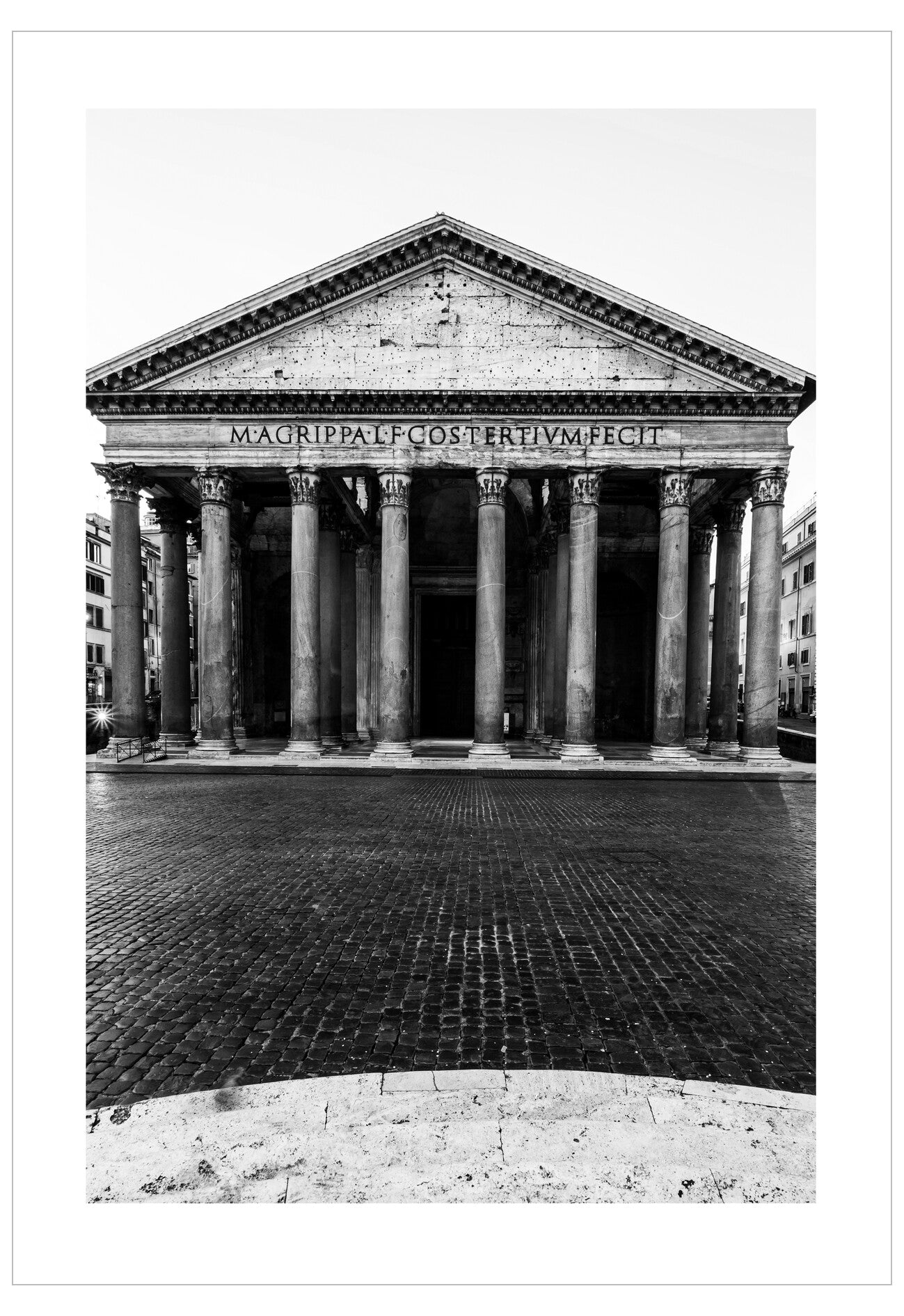 Black and white photograph of the Pantheon in Rome, Italy