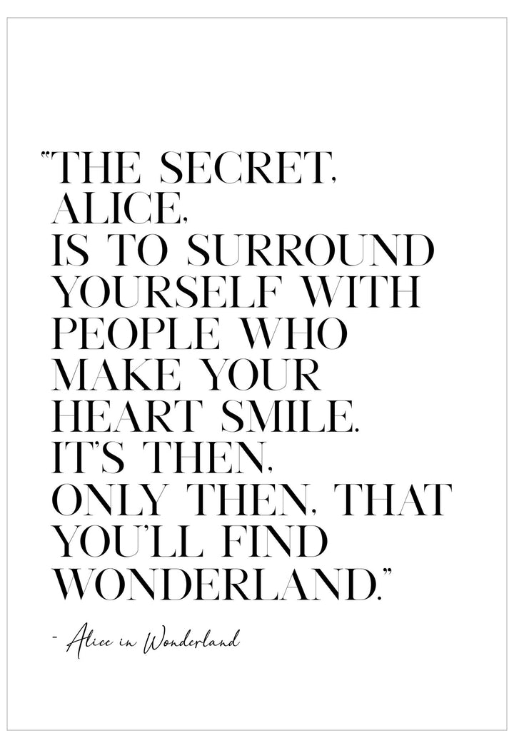 Black text quote from 'Alice in Wonderland' on a white background