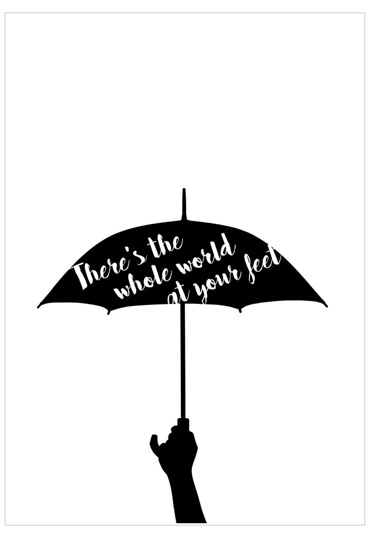 Black silhouette of an umbrella with text on a white background