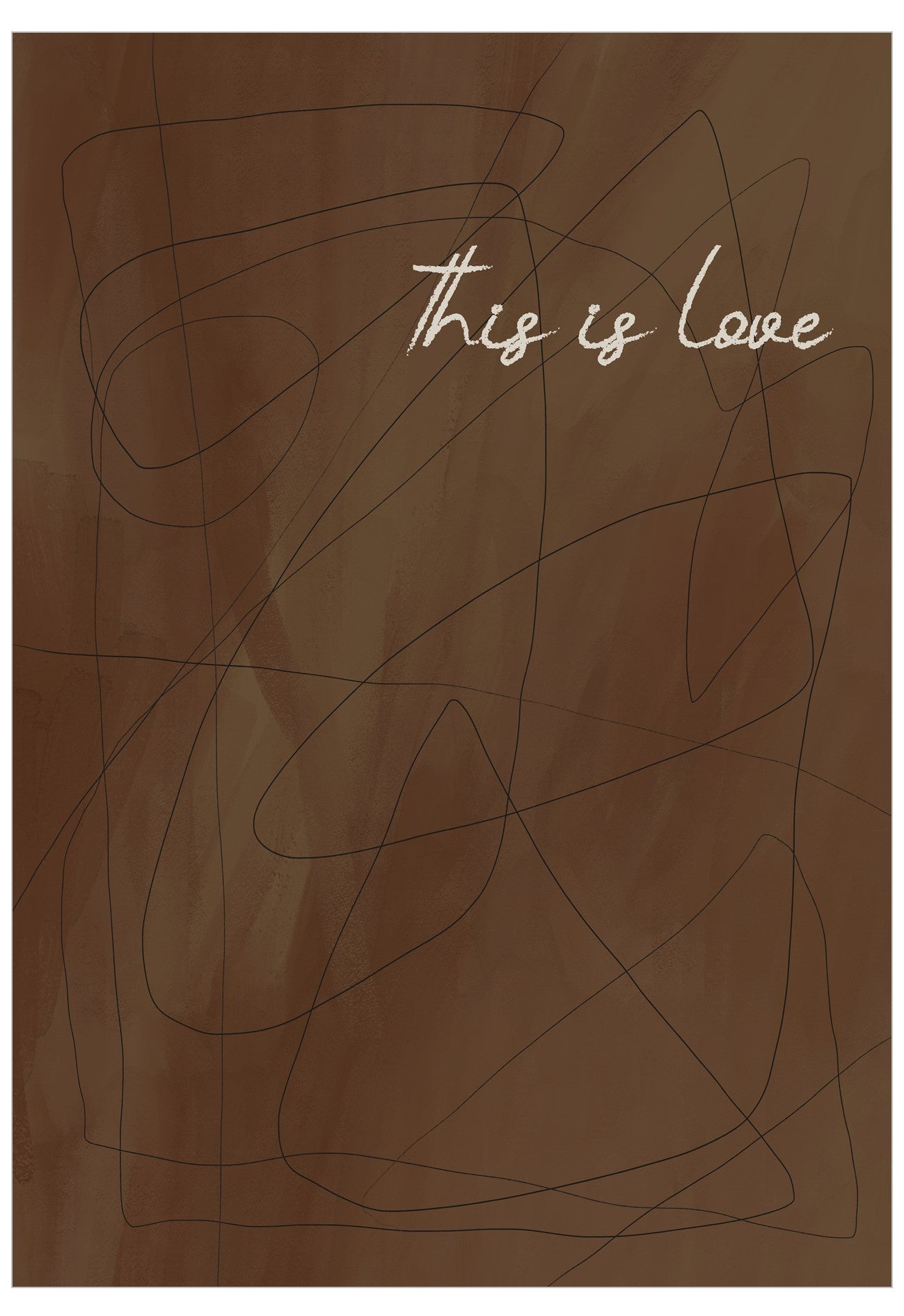 Brown background with abstract black lines and 'This is Love' text