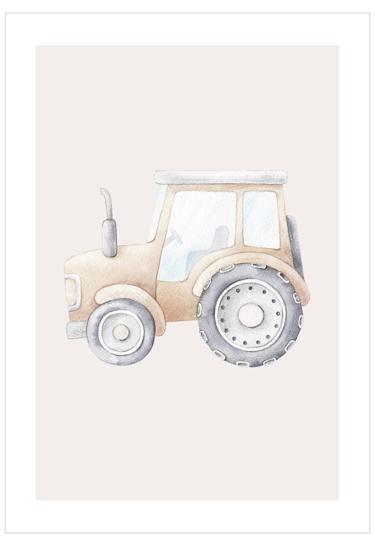 Illustration of a beige tractor on a light pink background