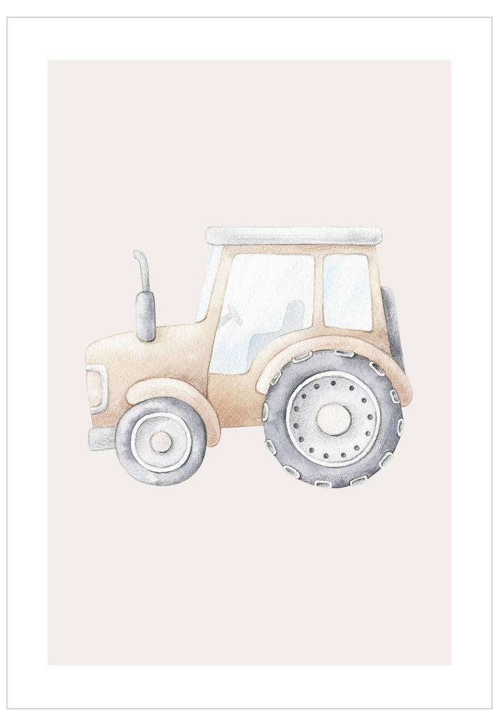 Illustration of a beige tractor on a light pink background