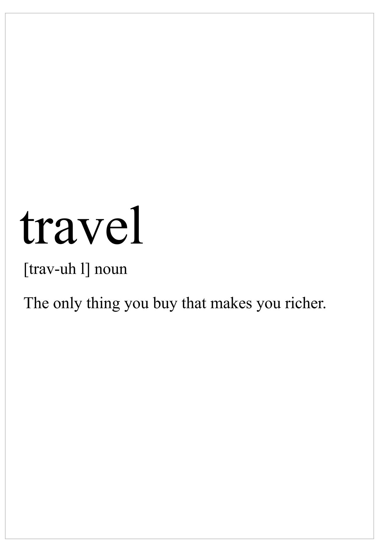 Definition of 'travel' on a white background