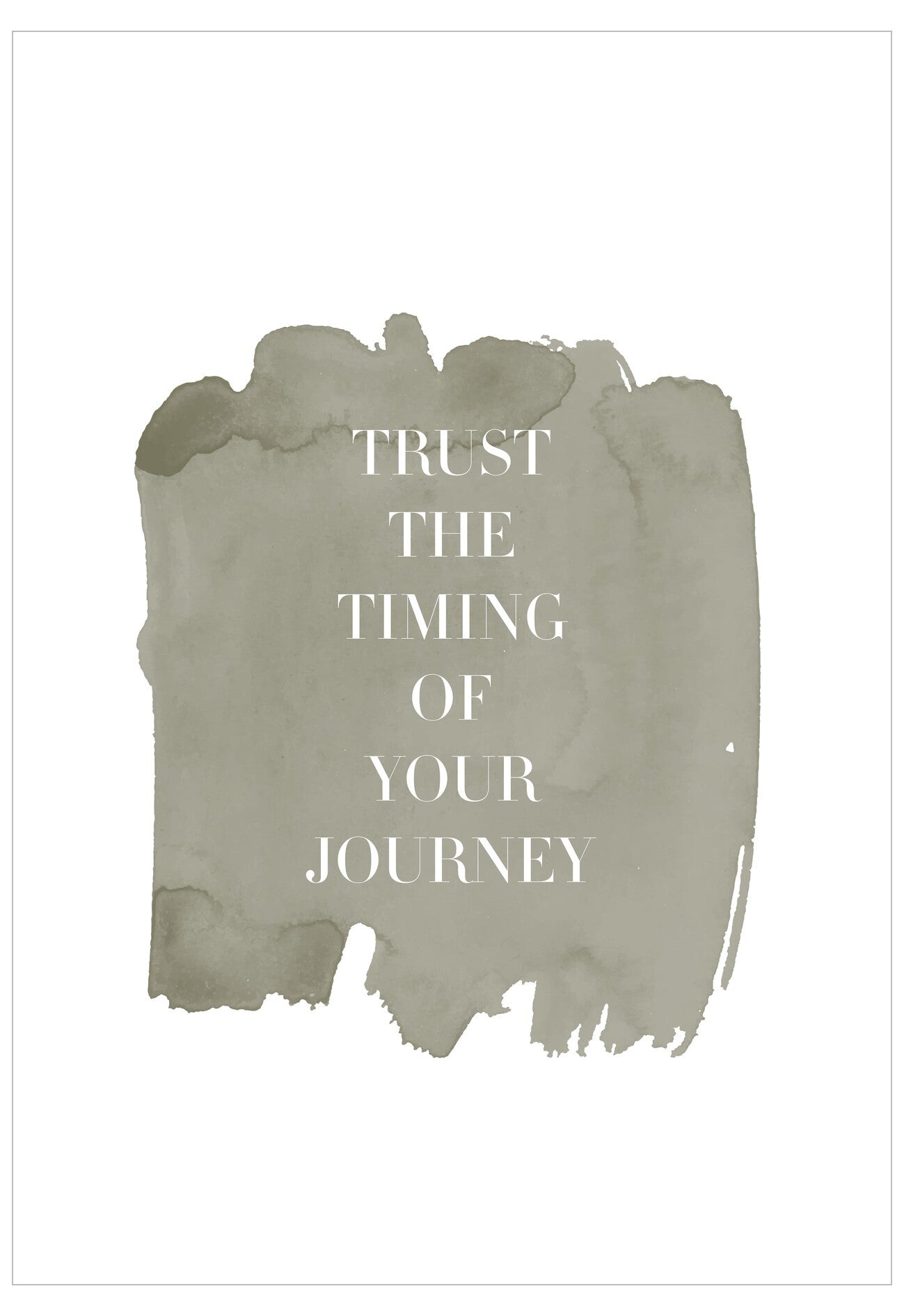 Motivational quote 'Trust the timing of your journey' on a textured gray background