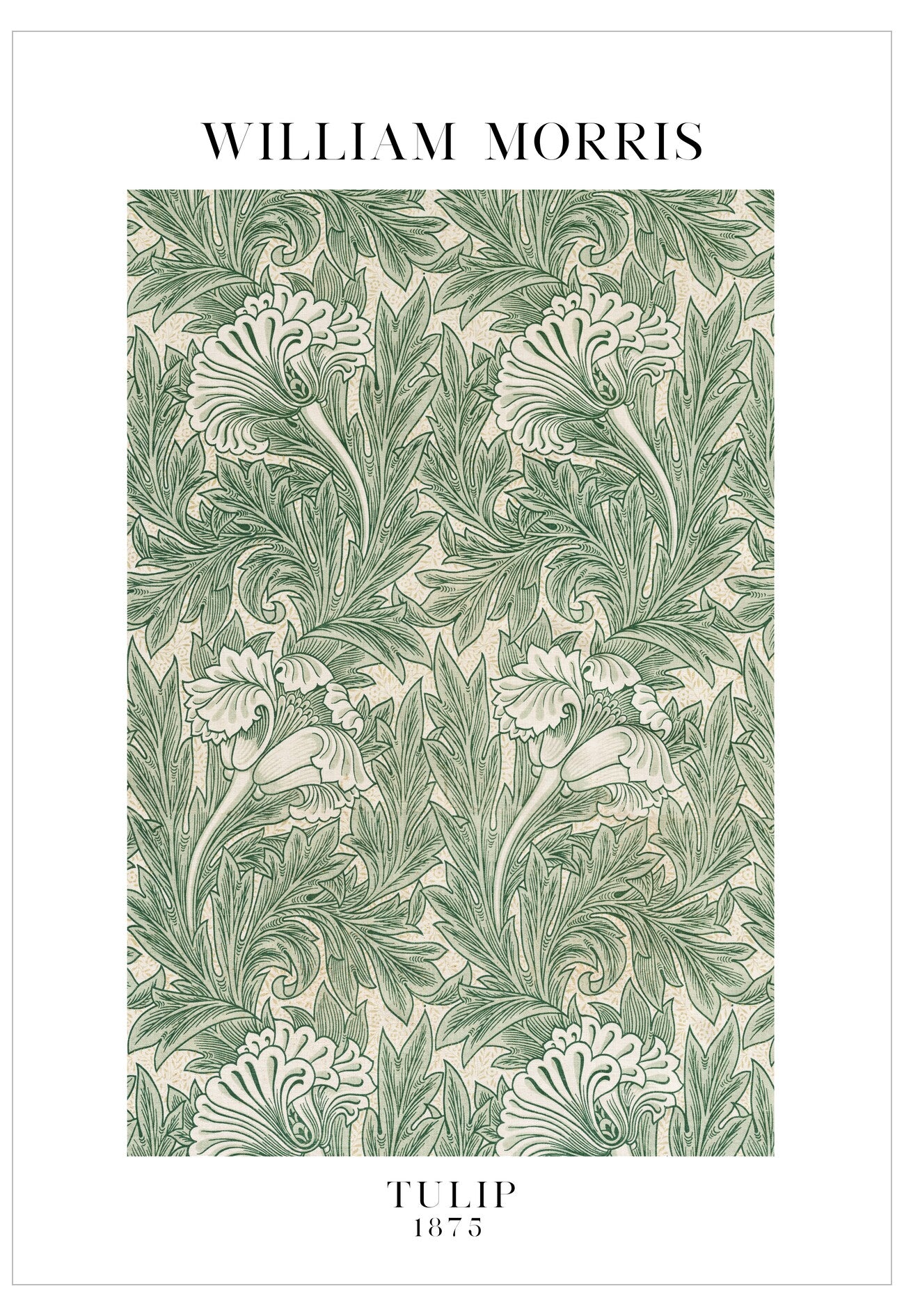 Decorative pattern with floral design and 'William Morris' branding on a white background