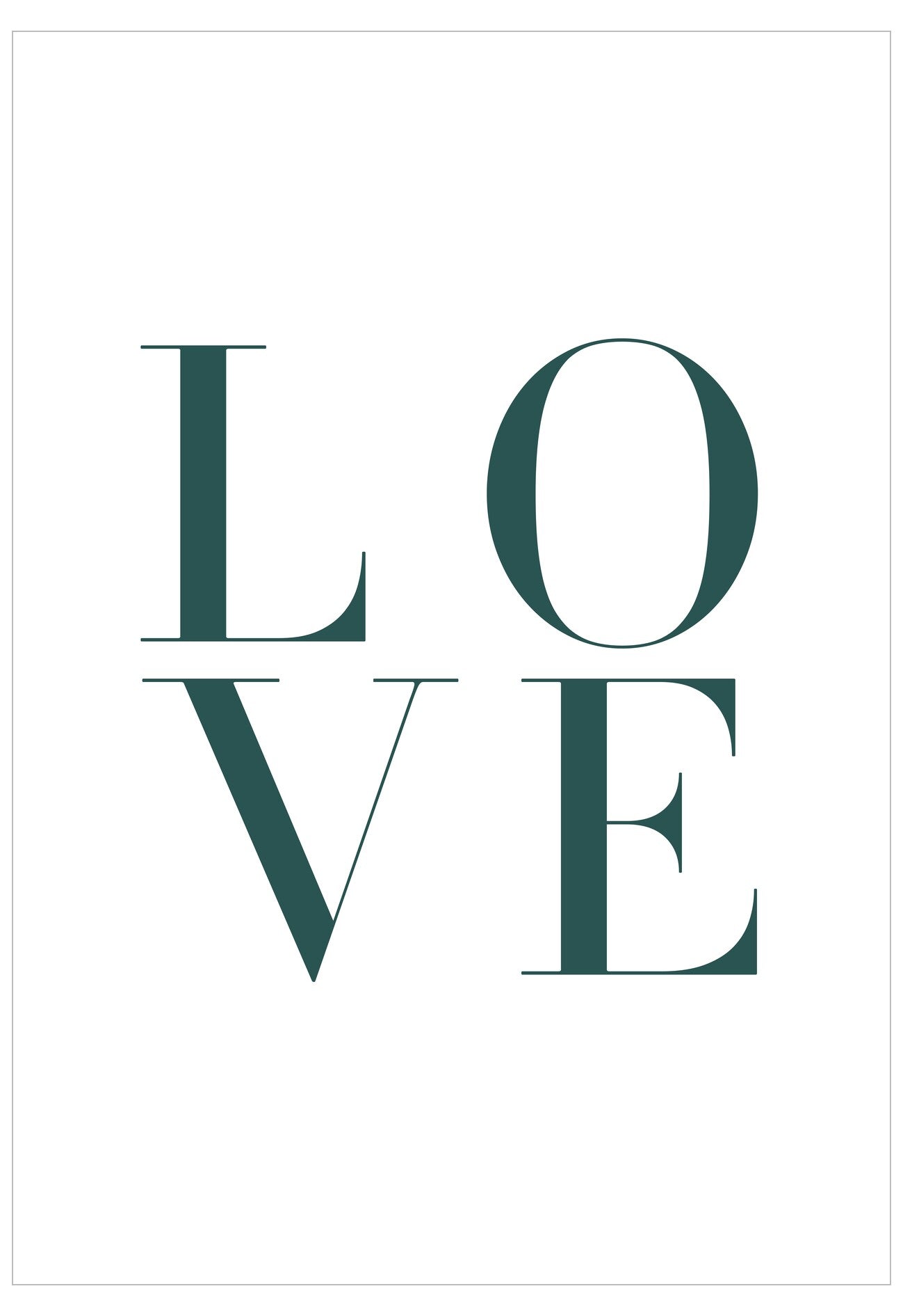 The word 'LOVE' in large, green, uppercase letters on a white background