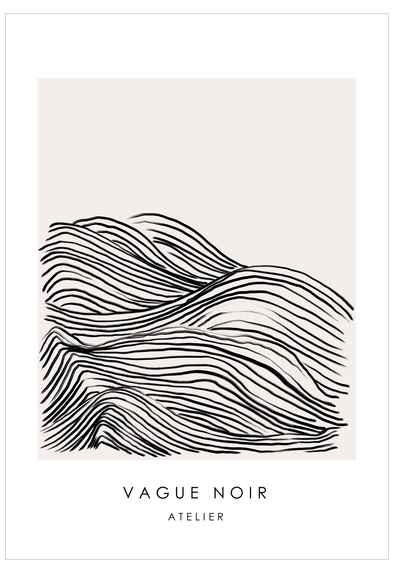 Abstract black line art on a white background with 'Vague Noir Atelier' text.