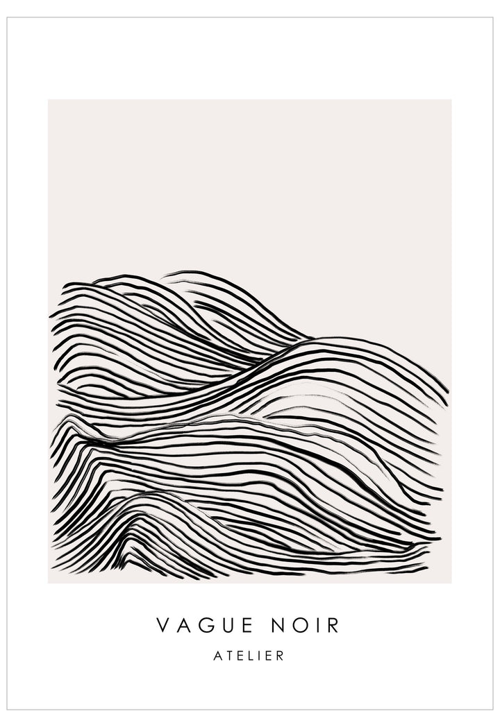 Abstract black line art on a white background with 'Vague Noir Atelier' text.