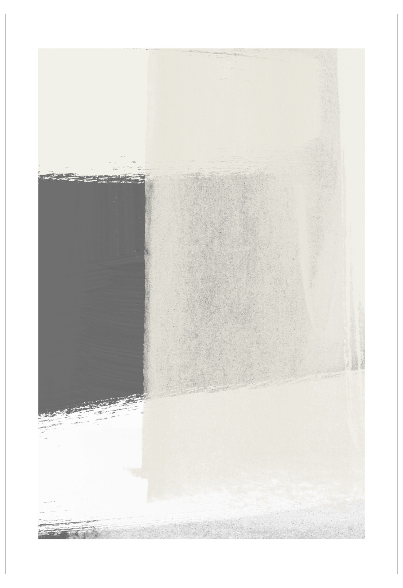 Abstract art with gray and white brush strokes on a white background