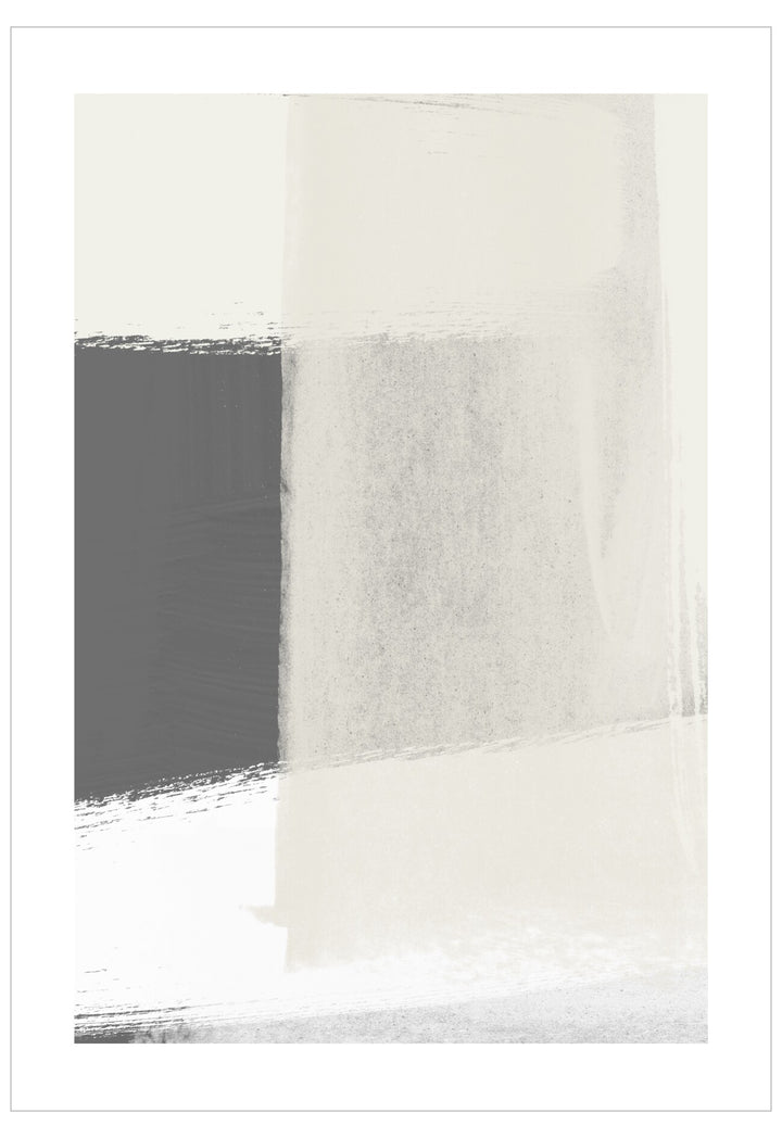 Abstract art with gray and white brush strokes on a white background