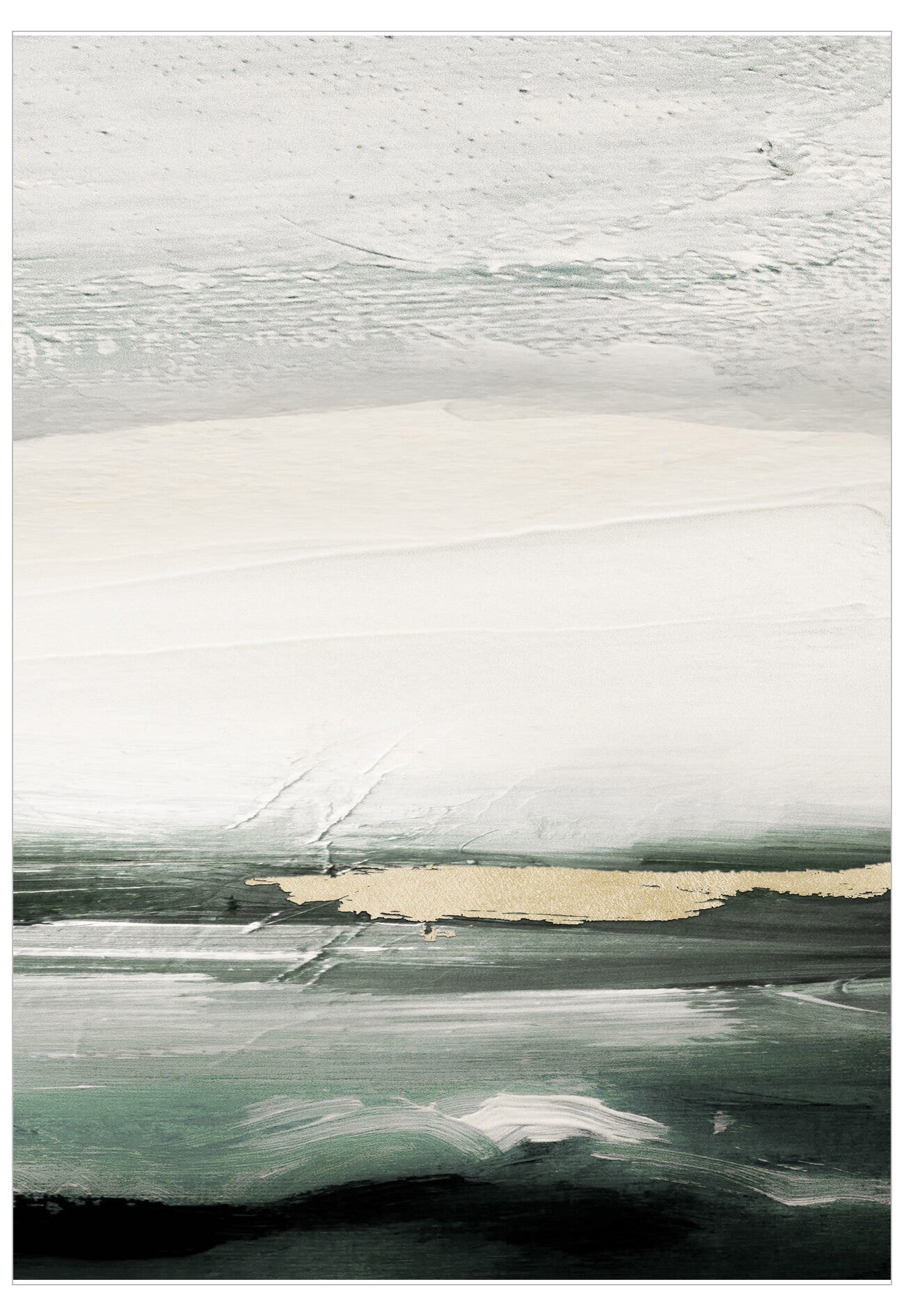 Abstract art piece with a gradient of gray, white, and green tones.