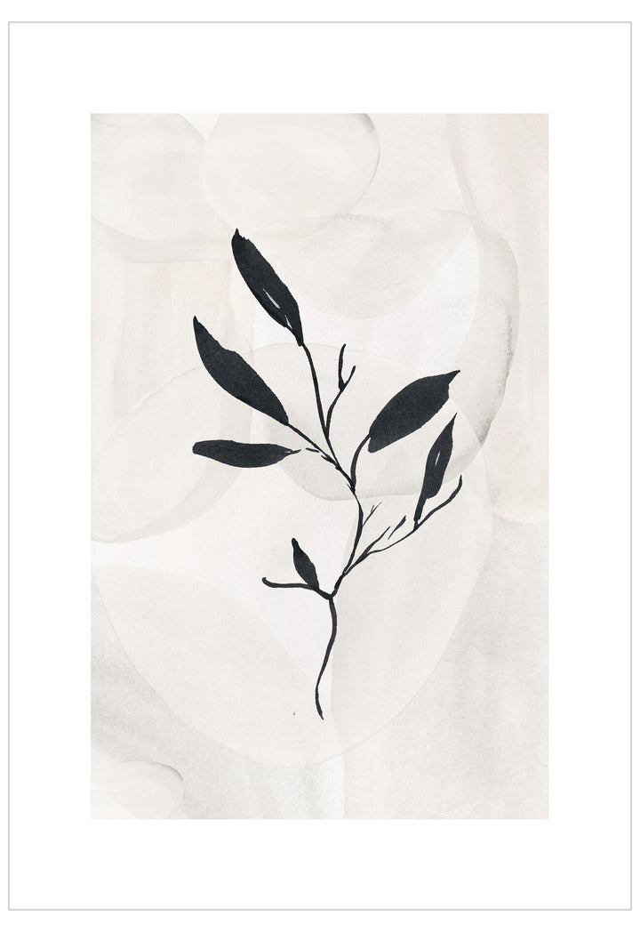 Black leaf design on a white fabric background